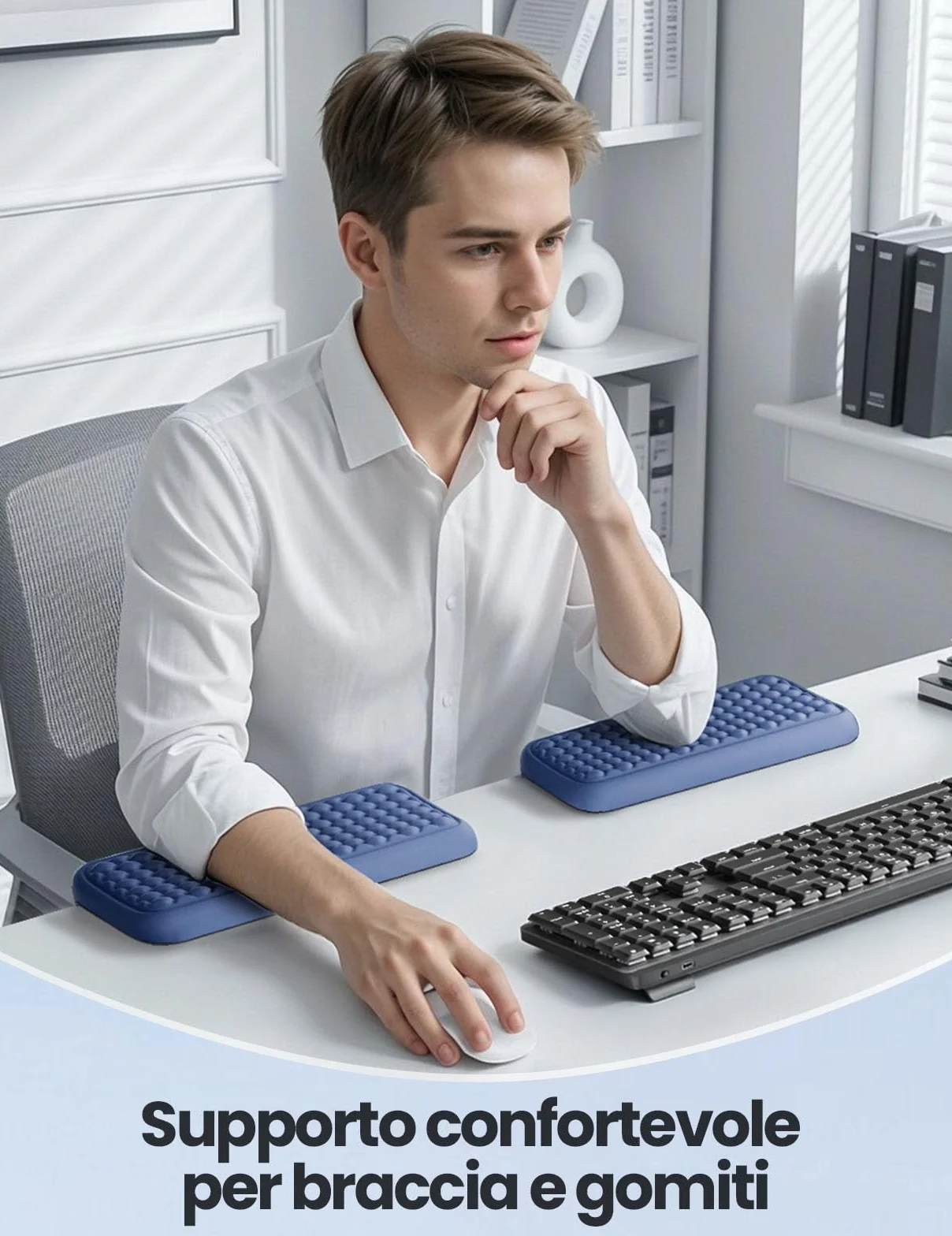 VAYDEER 2 Pz Poggiapolsi Memory Foam Antiscivolo Ergonomico per Scrivania Ufficio Gaming Blu