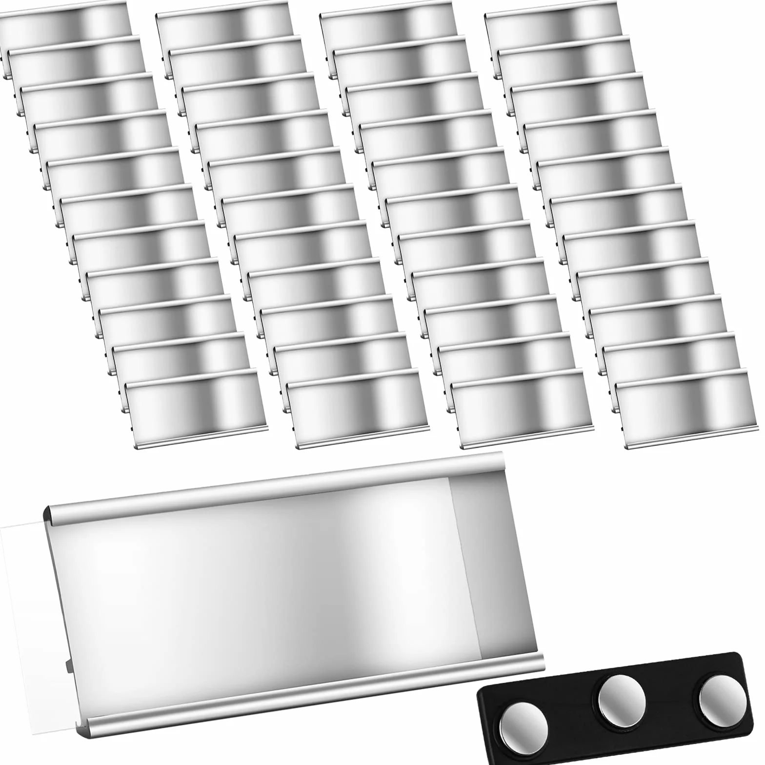 Targhette Magnetiche in Alluminio Badge per Nomi 72 x 32 mm Argento 50