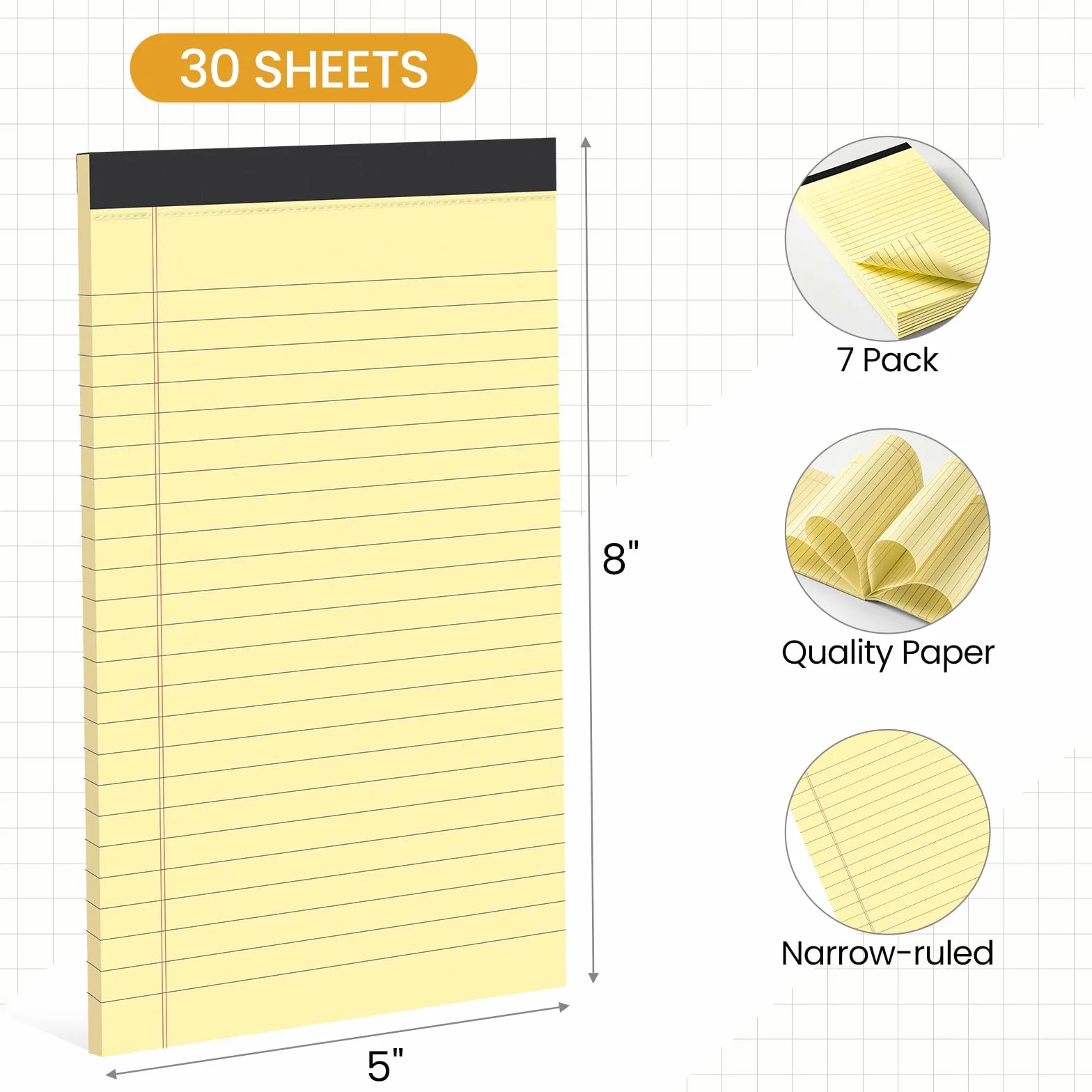 VITEVER Small Note Pads 5x8, 7 Pack Narrow Ruled Legal Pads, Perforated Lined Note Paper for Study Office