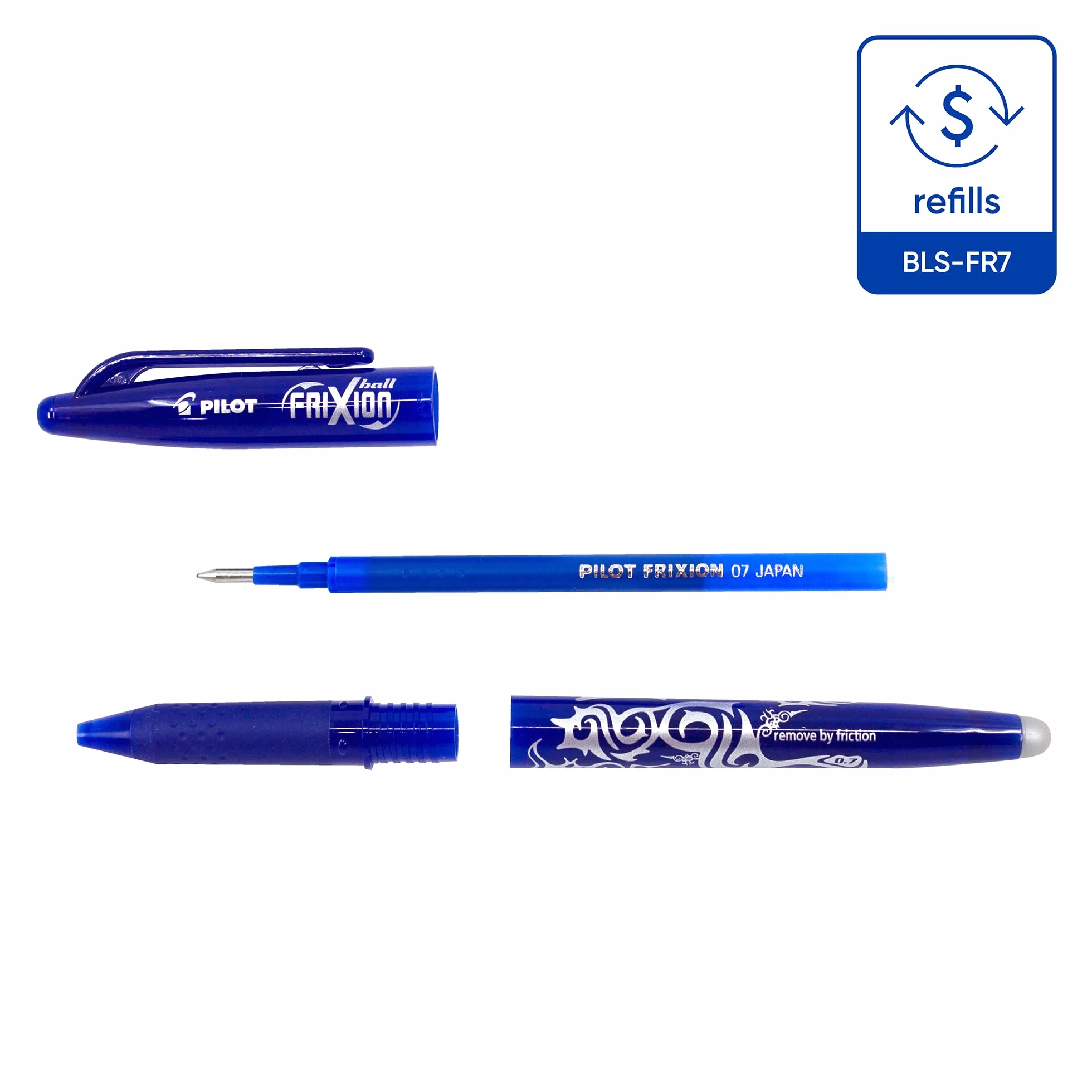 Pilot Frixion Ball Refill 0.7 mm Penna a Sfera Confezione da 3 Blu