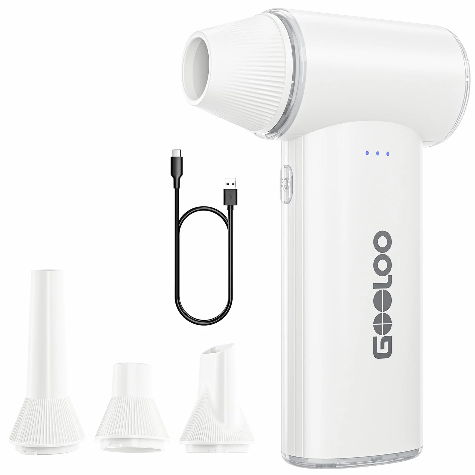 GOOLOO F3 Soffiatore a Batteria, 150,000 Giri/Min, 52 M/S, 3 Marce, Compressed Air Duster Regolabile con Ricarica Rapida Soffiatore Polvere per PC, Auto, Esterno, Divano