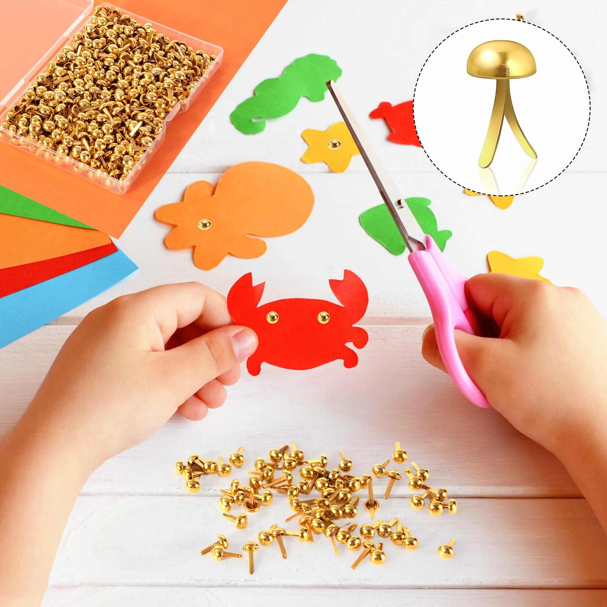 Fermacampioni Piccoli Mini Brads Metallo 6mm 500 Pezzi Oro per Scrapbooking Album DIY Carta Artigianato