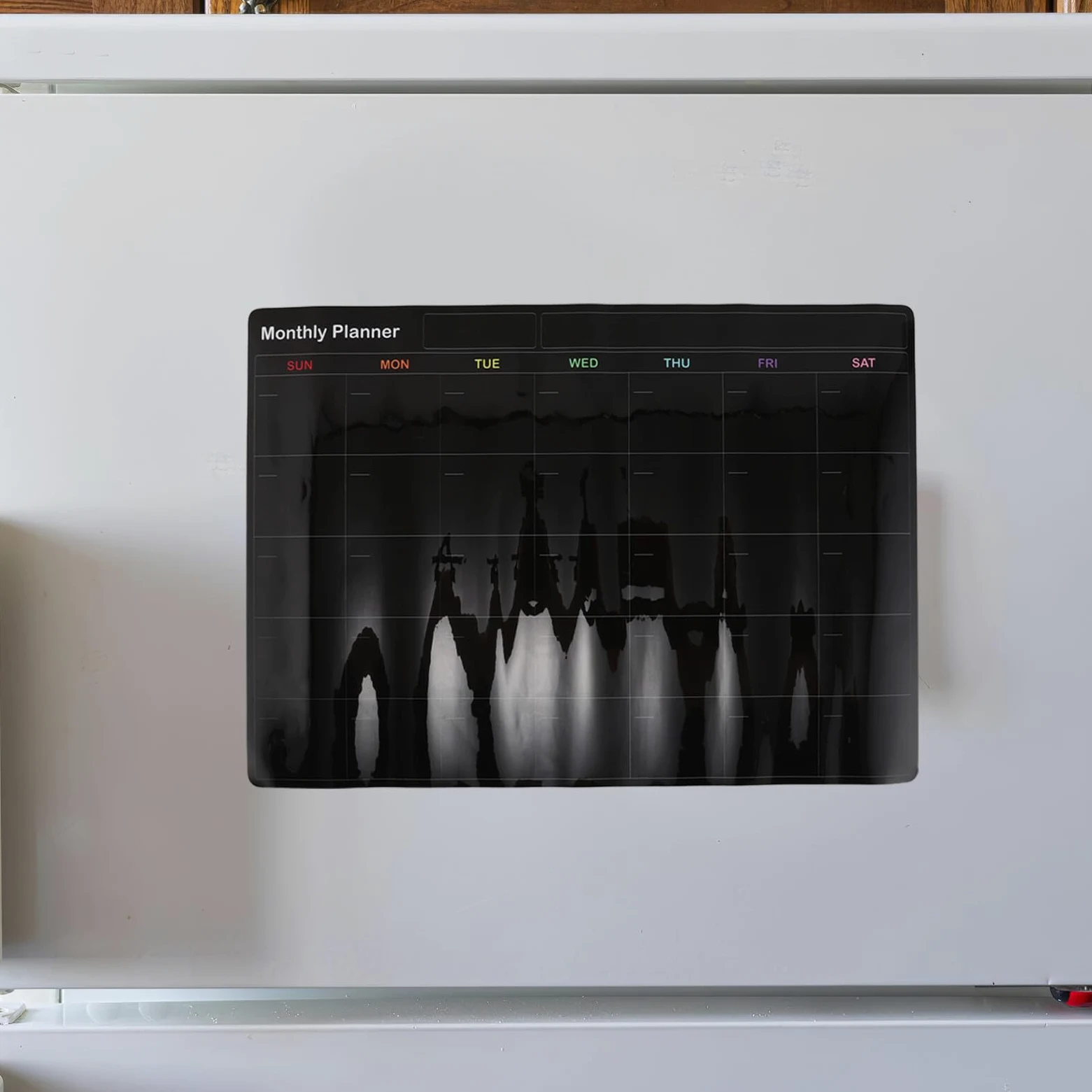 Planner Magnetico Frigorifero Nero, Lavagna Scrivibile per Calendario | Superficie Cancellabile a Secco, Cancellazione Rapida, con Marker e Spugna Inclusi per Cucina e Aula