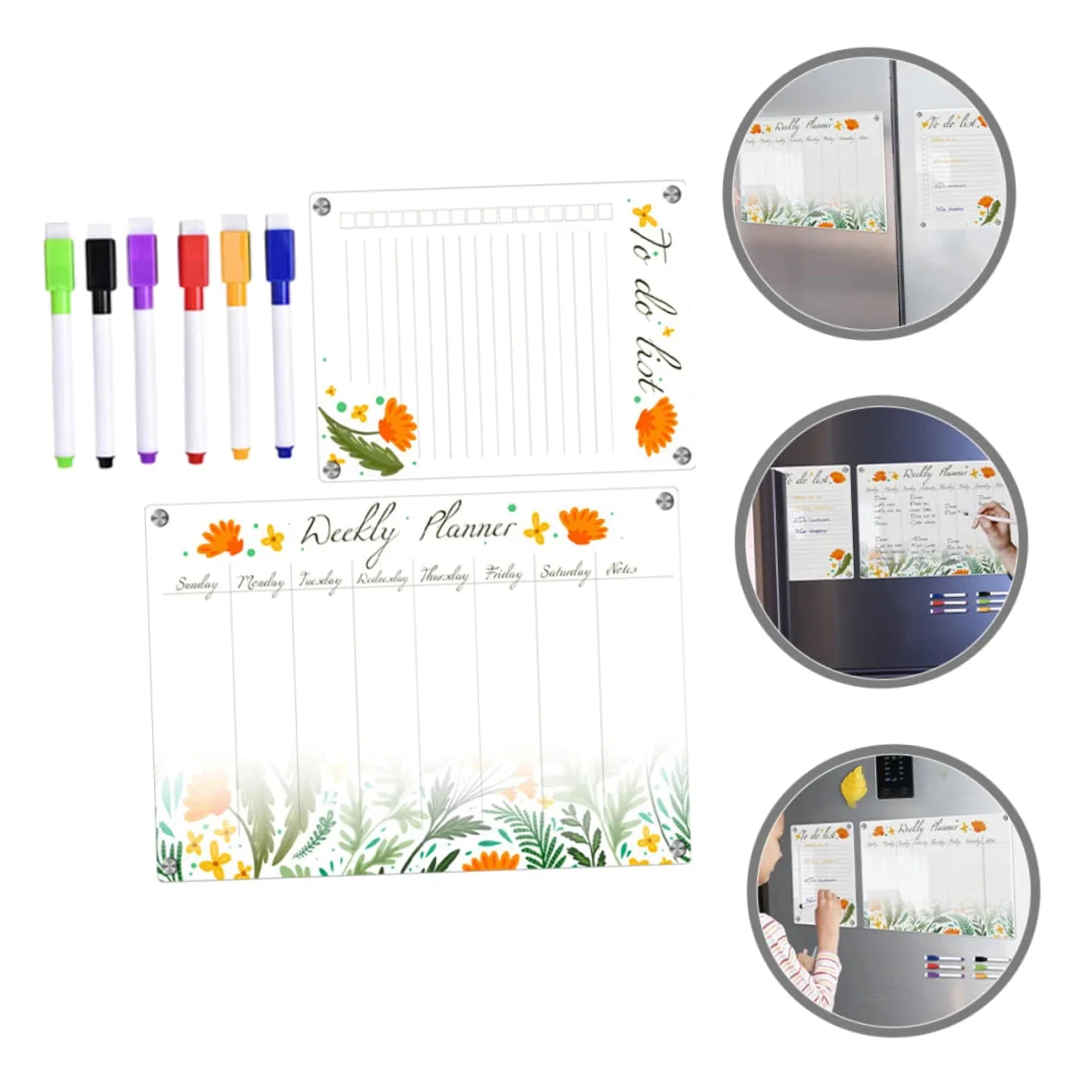 Housoutil Planner Magnetico Frigorifero in Acrilico Trasparente Riutilizzabile e Portatile Calendario Settimanale e Spazio per Messaggi per Pianificazione Quotidiana e Condivisione