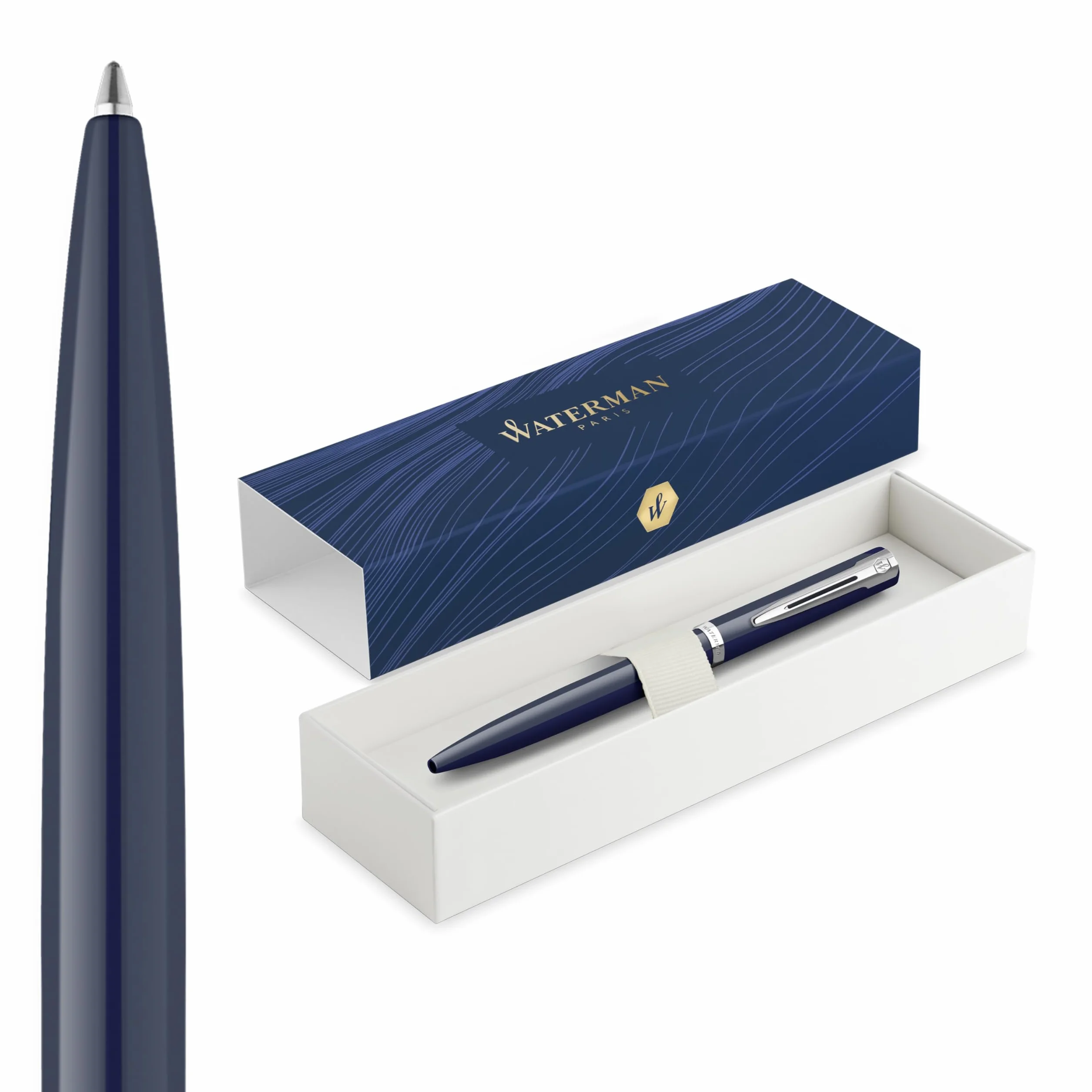 Waterman Impression Penna a sfera | Punta media con ricarica inchiostro blu | Lacca blu con finiture placcate in palladio | Confezione regalo