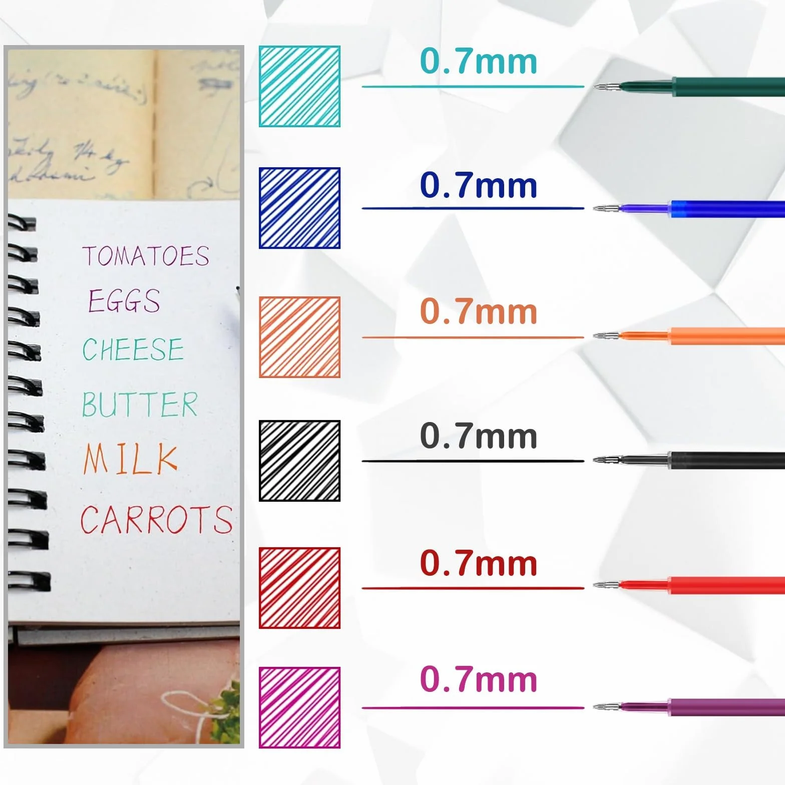 Ricariche Cancellabili Compatibili con Legami, Punta 0,7mm, 30 Pezzi, Blu Nero Rosso Verde Viola Arancione