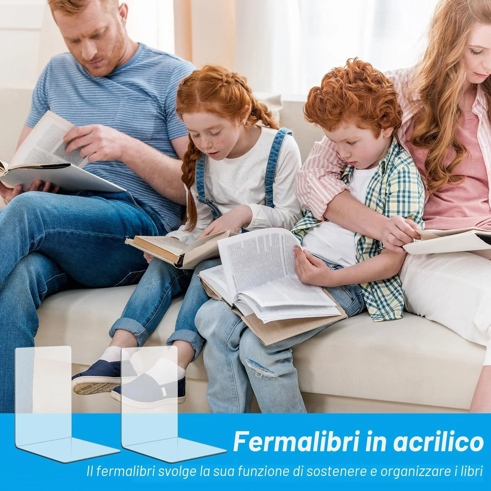 Fermalibri Acrilico Trasparente 8 Pezzi UCAMP per Mensole Libreria