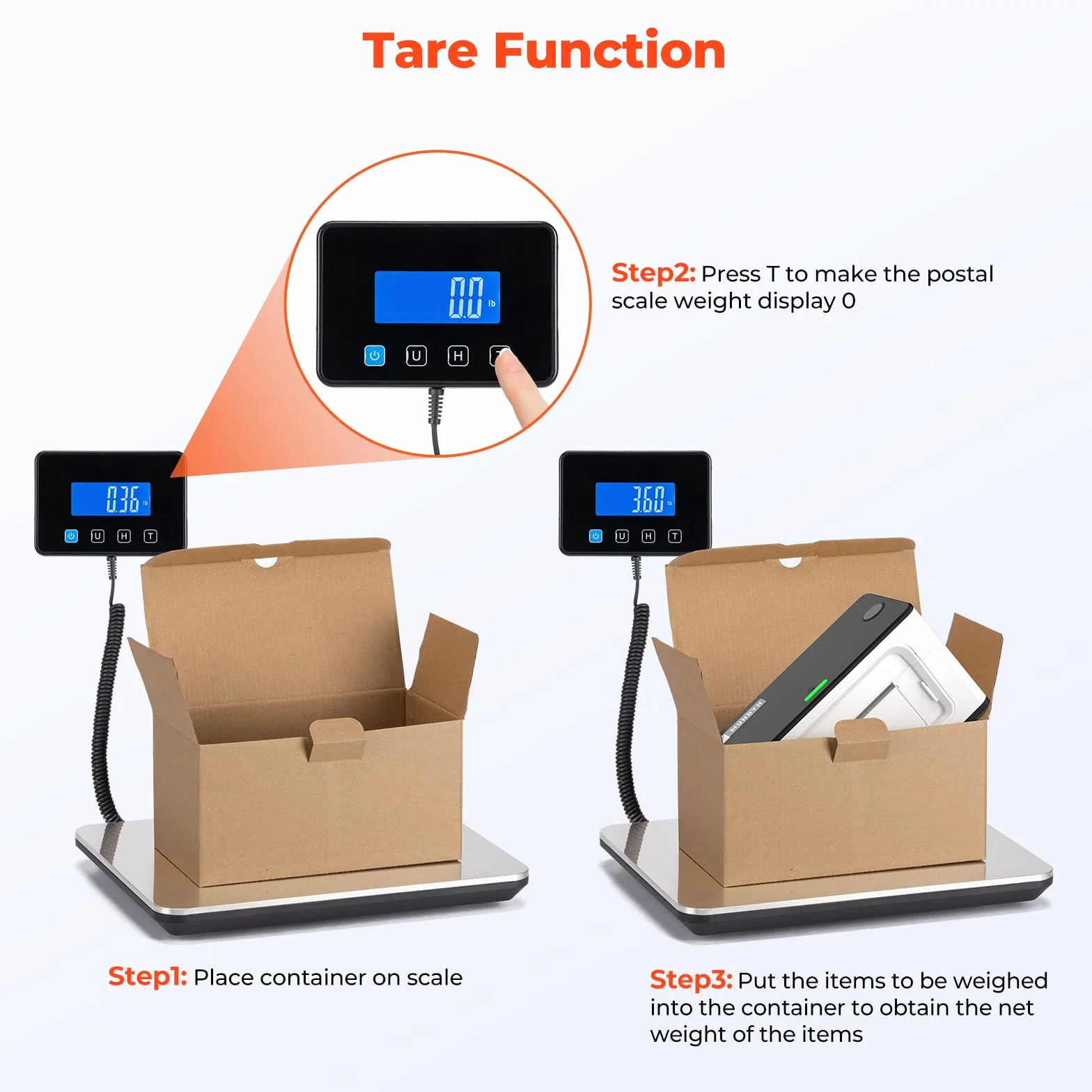 MUNBYN Bilancia elettronica da 200 kg/440 libbre con supporto pieghevole, display LCD, funzione tara/Hold