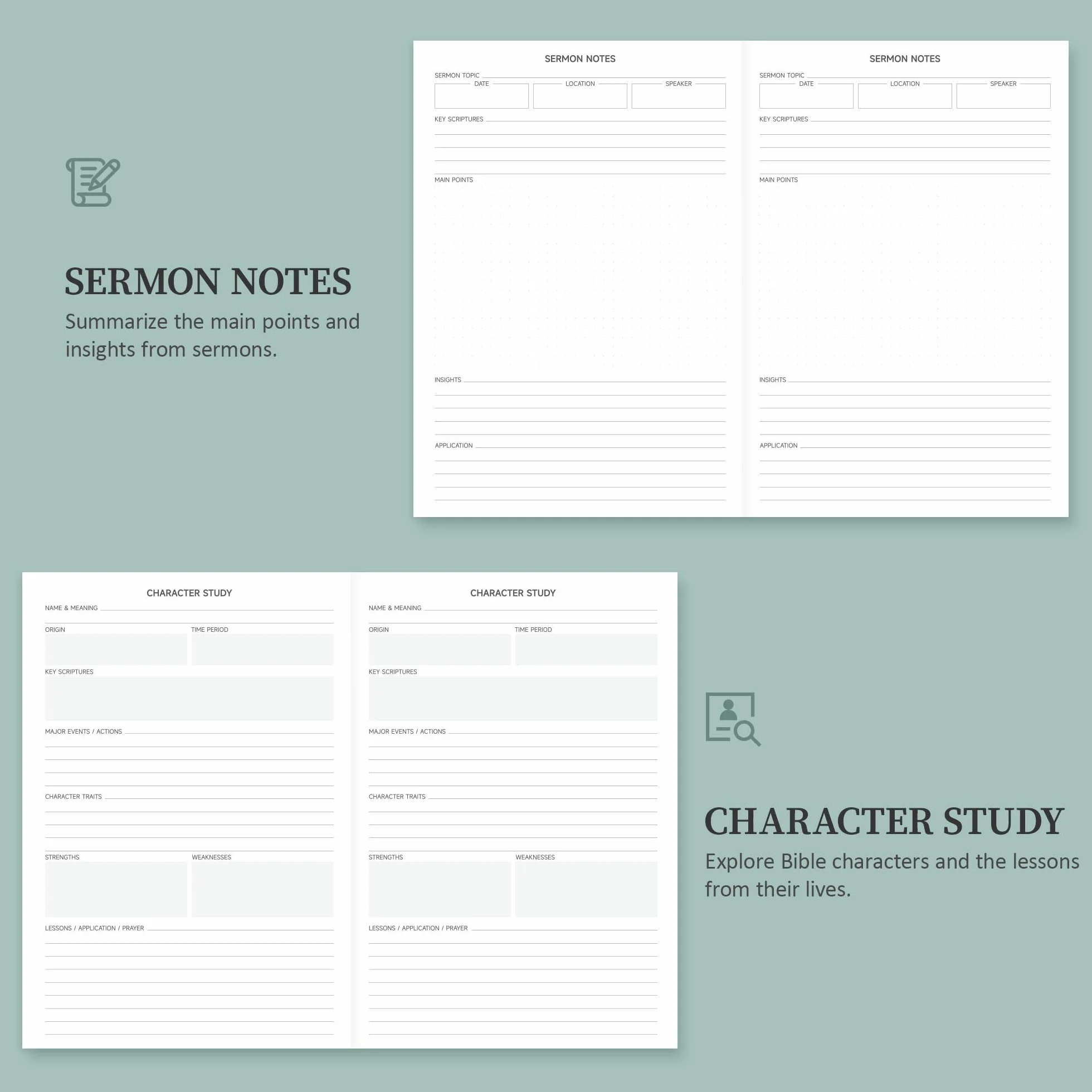 Diario di studio biblico, quaderno per appunti e riflessione, formato A5, verde scuro