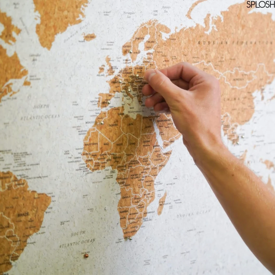 Splosh Medium World Maps. Pin Board Wooden Map. Travel Map Cork Board Map Pin Board. Wooden Board World Map, Corkboard Map Travel Gift, World Map Pin Board. (White)