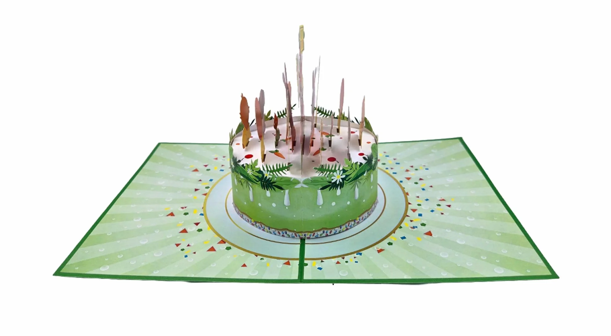 Biglietto di auguri pop-up 3D Animali sulla torta Compleanno bambini 15 x 20 cm Safari Animali con busta