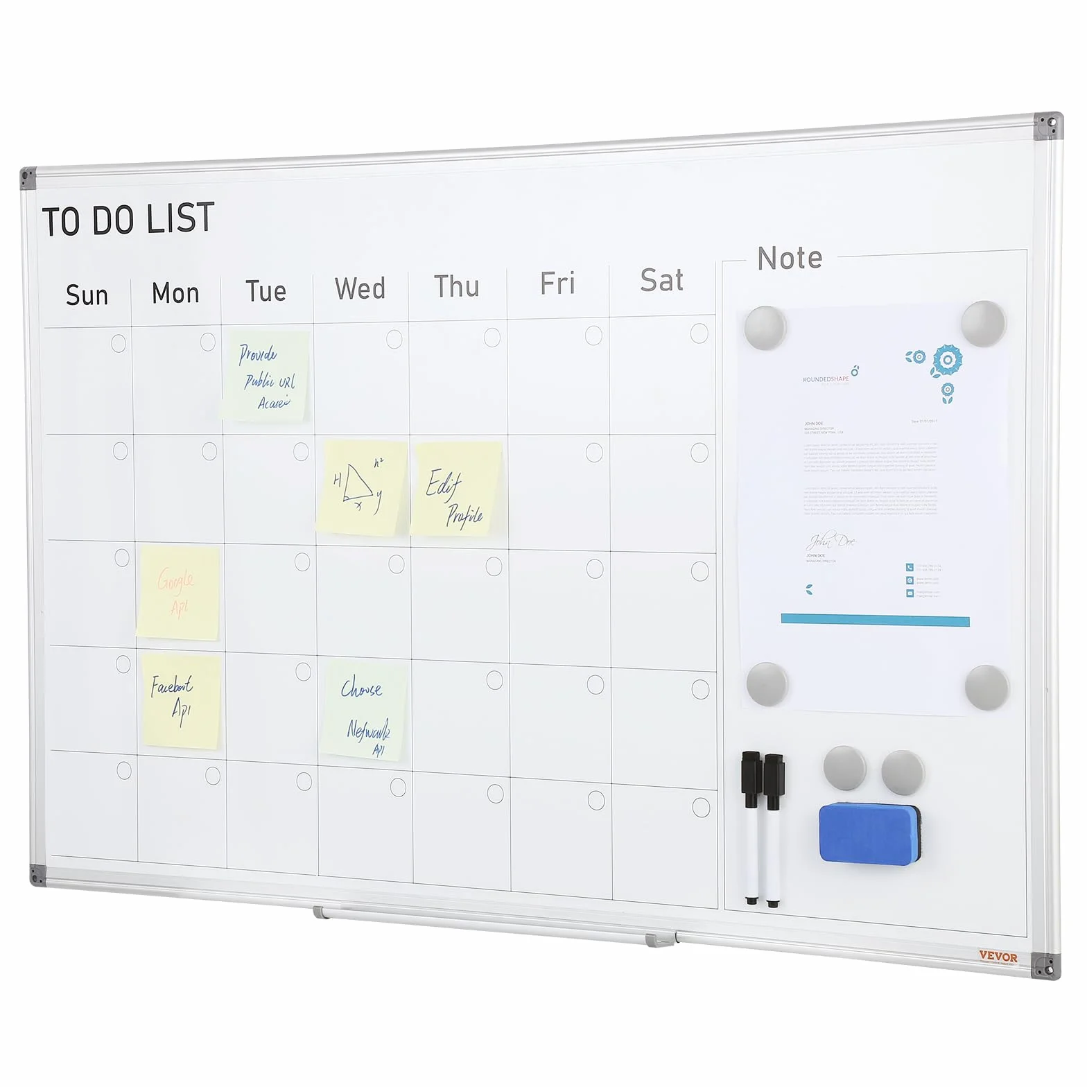 VEVOR Lavagna Magnetica Bianca da Parete Area Scrittura 87,6 x 57,1 cm con Calendario Agenda per Ufficio Aula Casa, Lavagna Bianca Magnetica Murale Cancellabile a Secco con Calendario Agenda Mensile