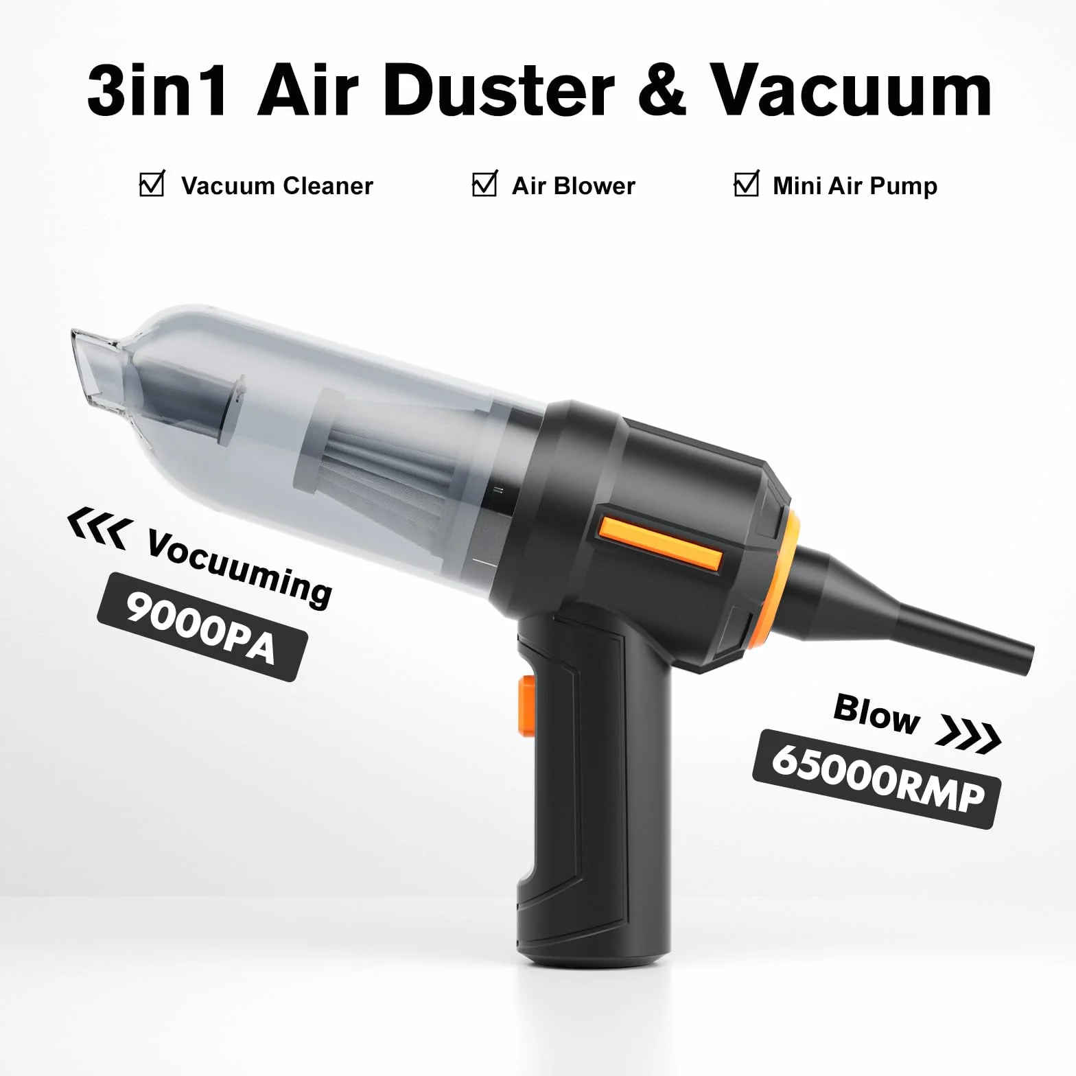 WHATOOK Compressa Aria Soffiatore & Aspirapolvere: Pulitore Elettrico Portatile, Super Potente 100.000 RPM, Ideale Per Computer, Auto, Casa e Pulizie All' Aperto(Mini Duster e Vacuum)