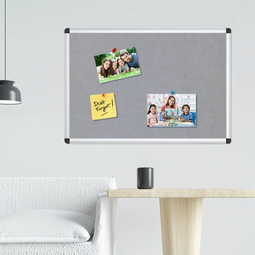 VIZ-PRO Bacheca in Feltro Grigio 90 x 60 cm, Cornice in Alluminio