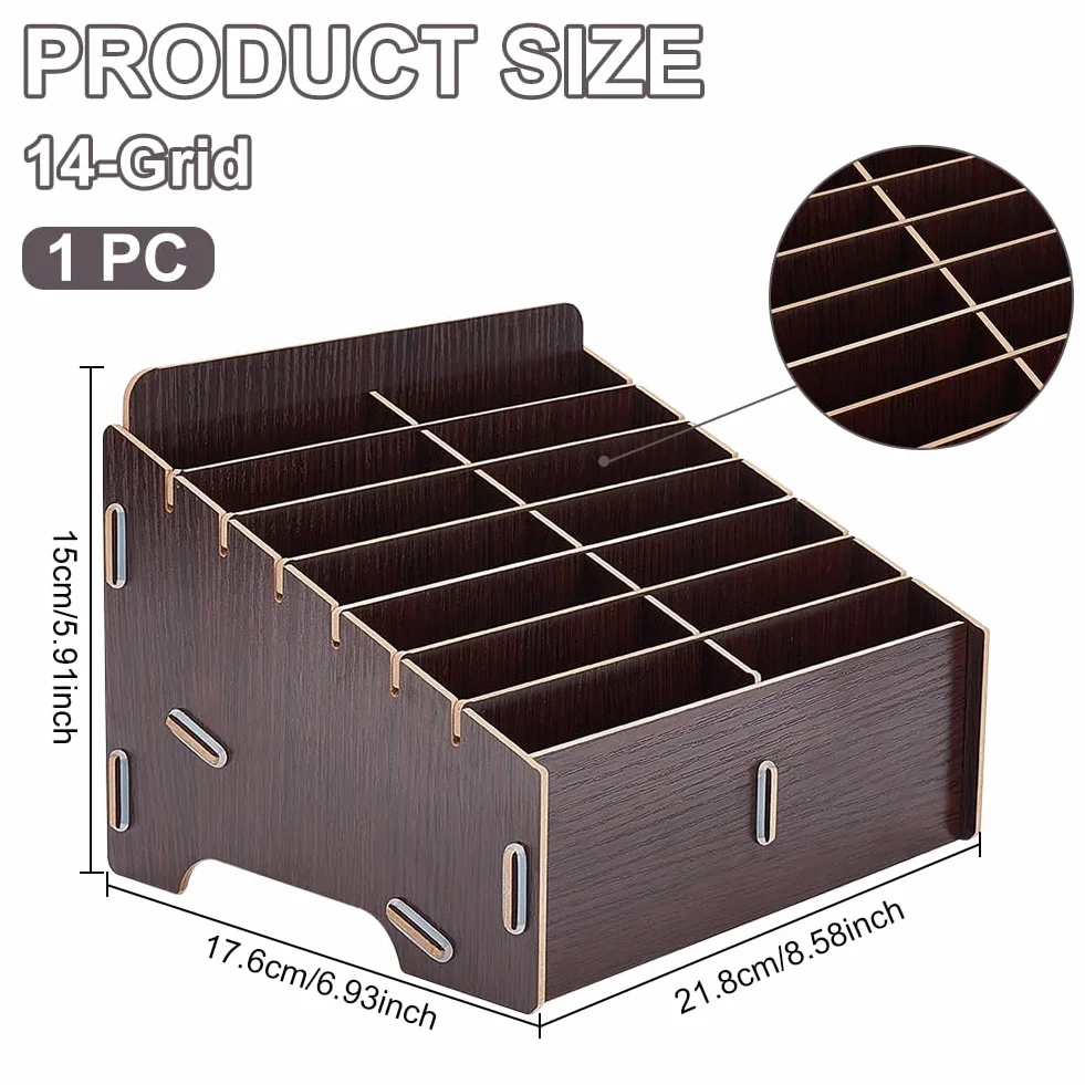 BENECREAT Scatola Porta Cellulare Staccabile in Legno 14 Scomparti Marrone Cocco 218x176x150mm