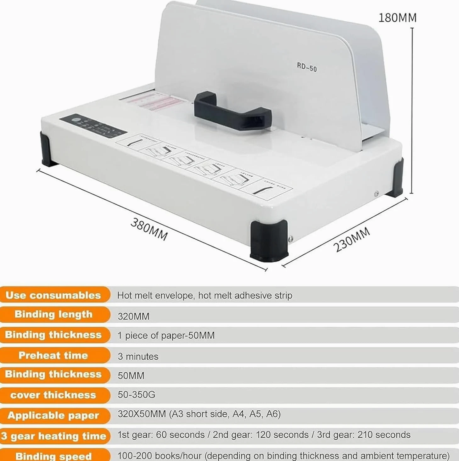 Rilegatrice termica con capacità di 500 fogli, raccoglitore per documenti a caldo, per ufficio, scuola e uso domestico