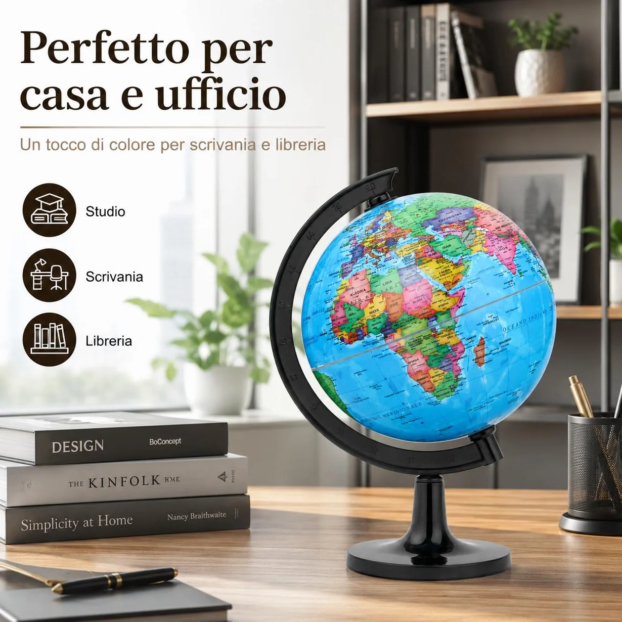 Mappamondo 14 cm Mappa Italiana Base Nera Exerz