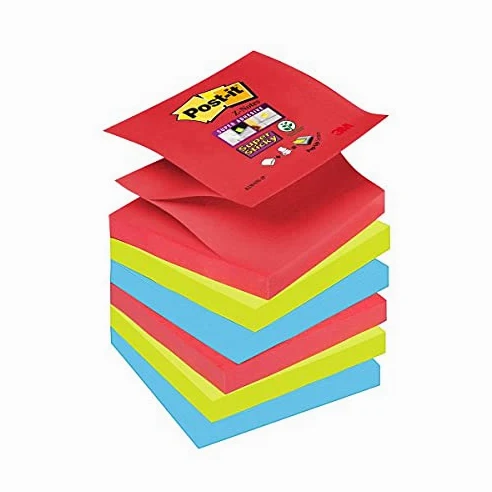 Post-It - Blocco Z-Notes Super Sticky 90 fogli BoraBora, 76 x 76 mm, confezione da 6