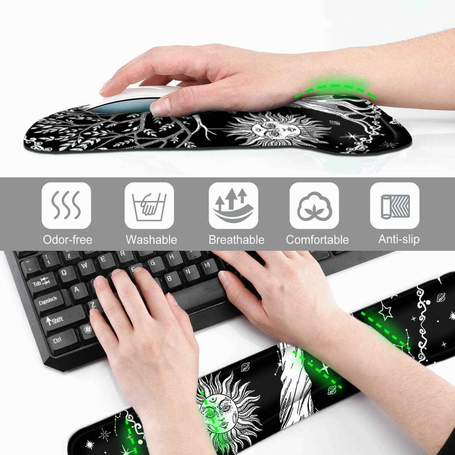 ToLuLu Tappetino poggiapolsi per tastiera, supporto ergonomico in gel, per computer portatile, PC, comodo e resistente, poggiapolsi per digitare facilmente, sollievo dal dolore, luna e sole