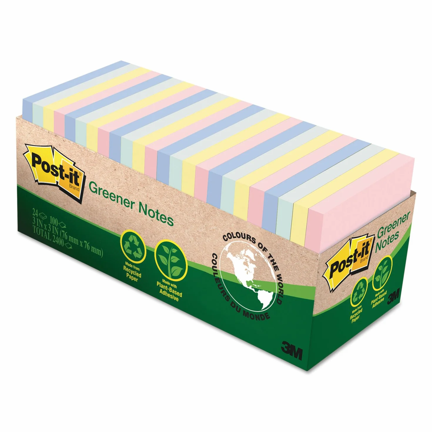 3M 654R24cpap Post-It Greener Notes Cabinet Pack, Fogli Adesivi Colorati Foglietti, 3 X 3, Helsinki Colors, 24Pk