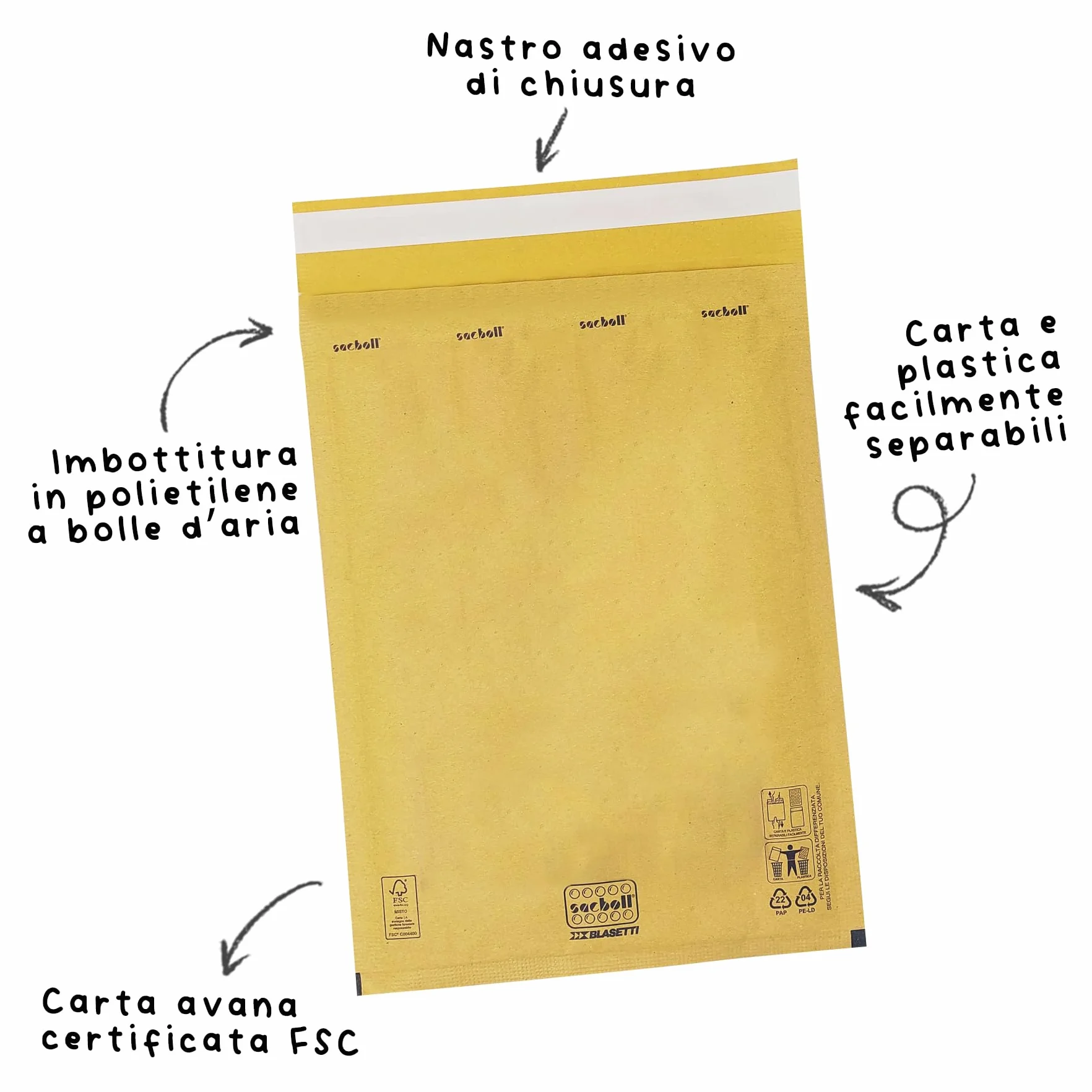 BLASETTI Buste Postali Imbottite SACBOLL H Autosigillante 10 Pezzi 26x36 cm