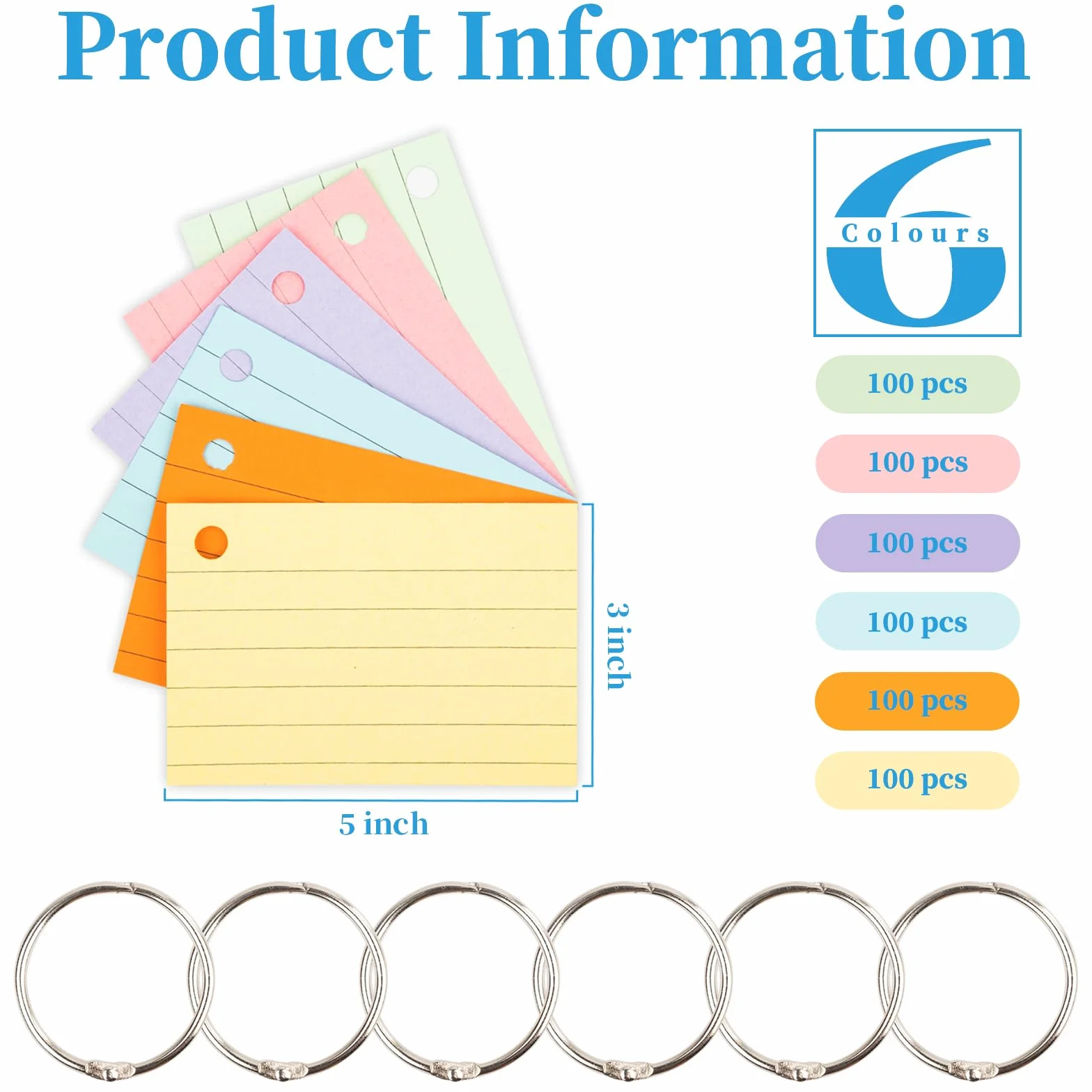 Flashcard A8 600 pezzi foderate con anello per apprendimento vocabolario ufficio scuola casa