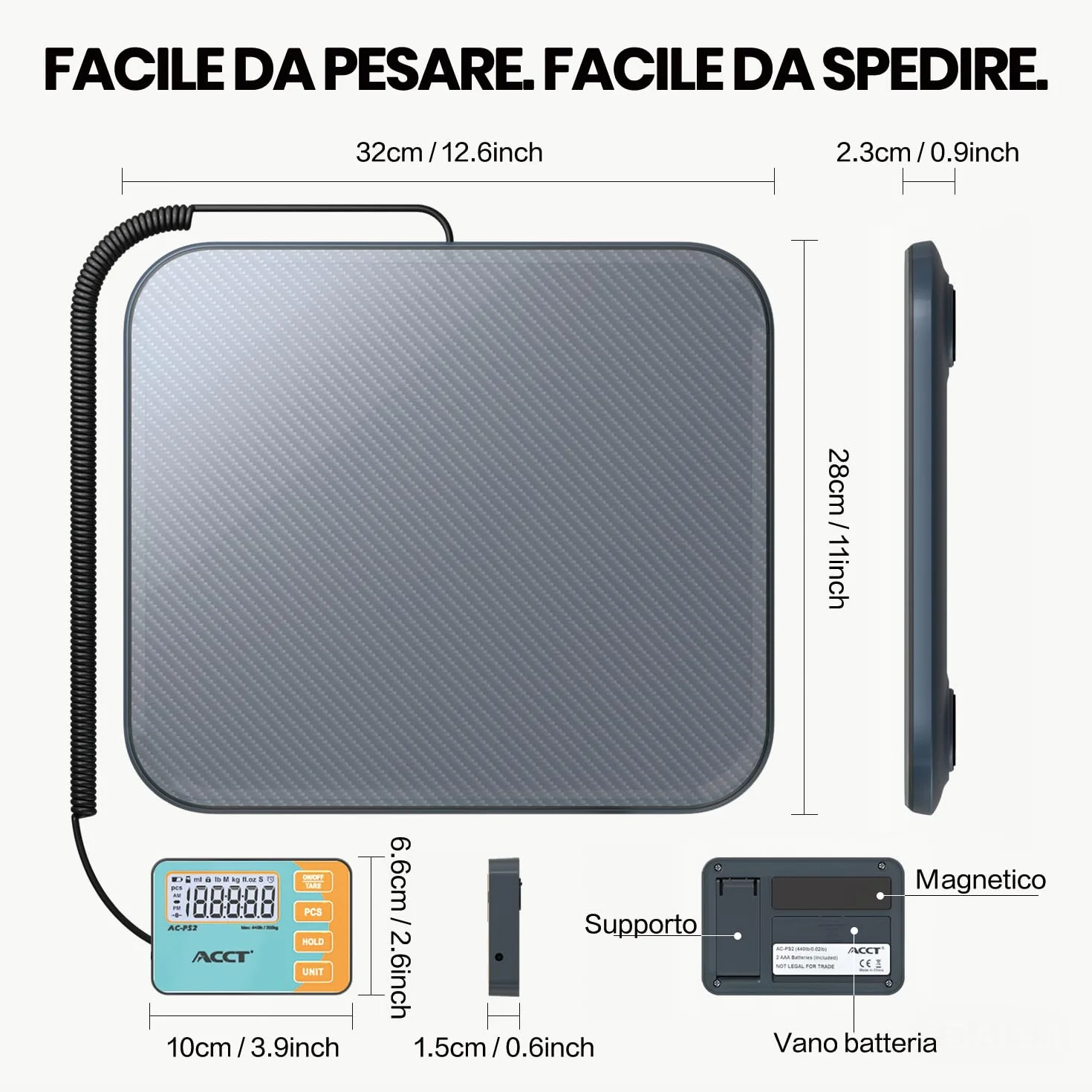Bilancia da spedizione, 200 kg / 0,01 kg bilancia digitale ad alta precisione postale, con display LCD, funzioni di blocco/tara/conteggio/commutazione unità, adatta per pacchi, bagagli e