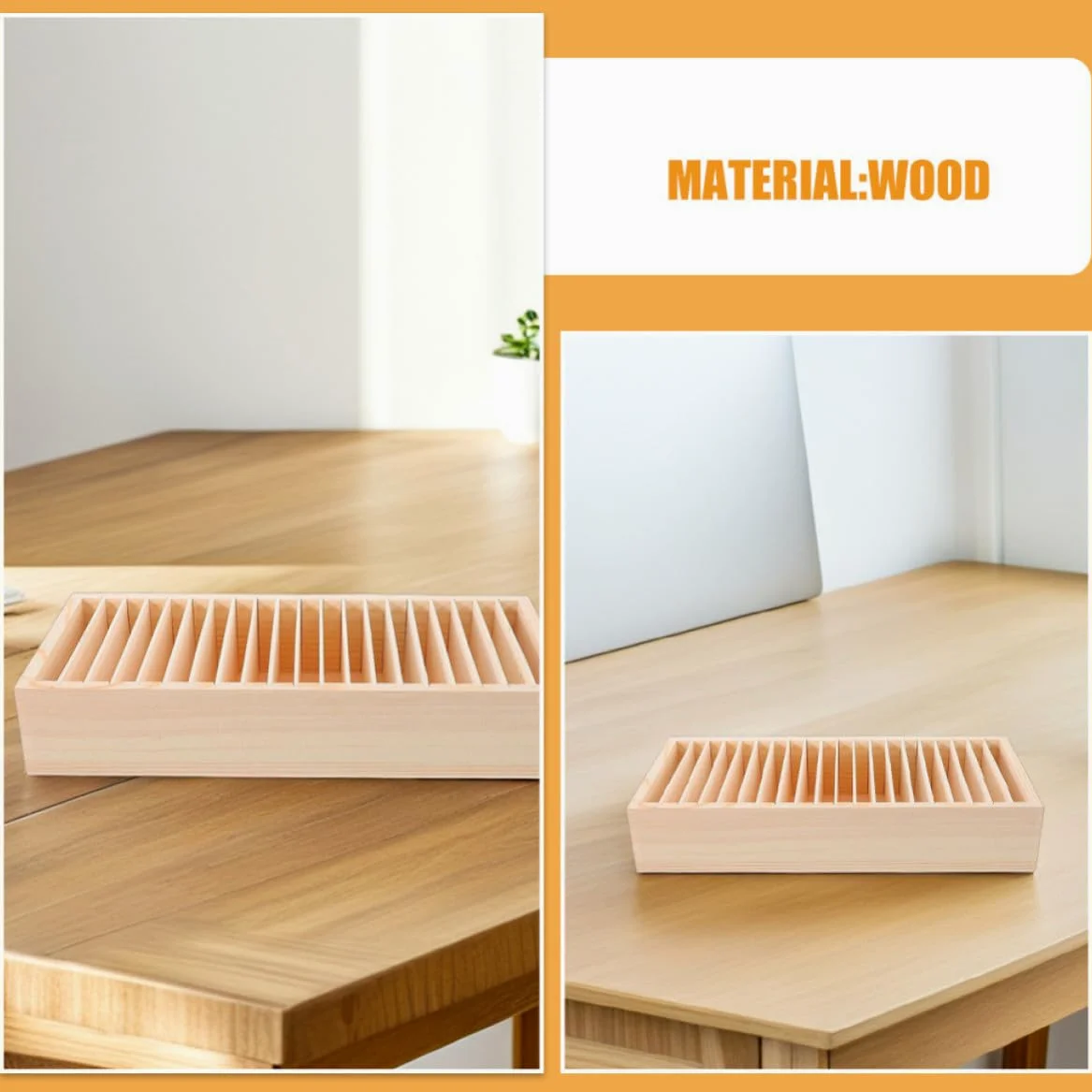 2pezzi Porta Biglietti da Visita in Legno con Scomparti Multipli Custodia per Carte Oggetti e Accessori Design Rimovibile per Ufficio o Casa
