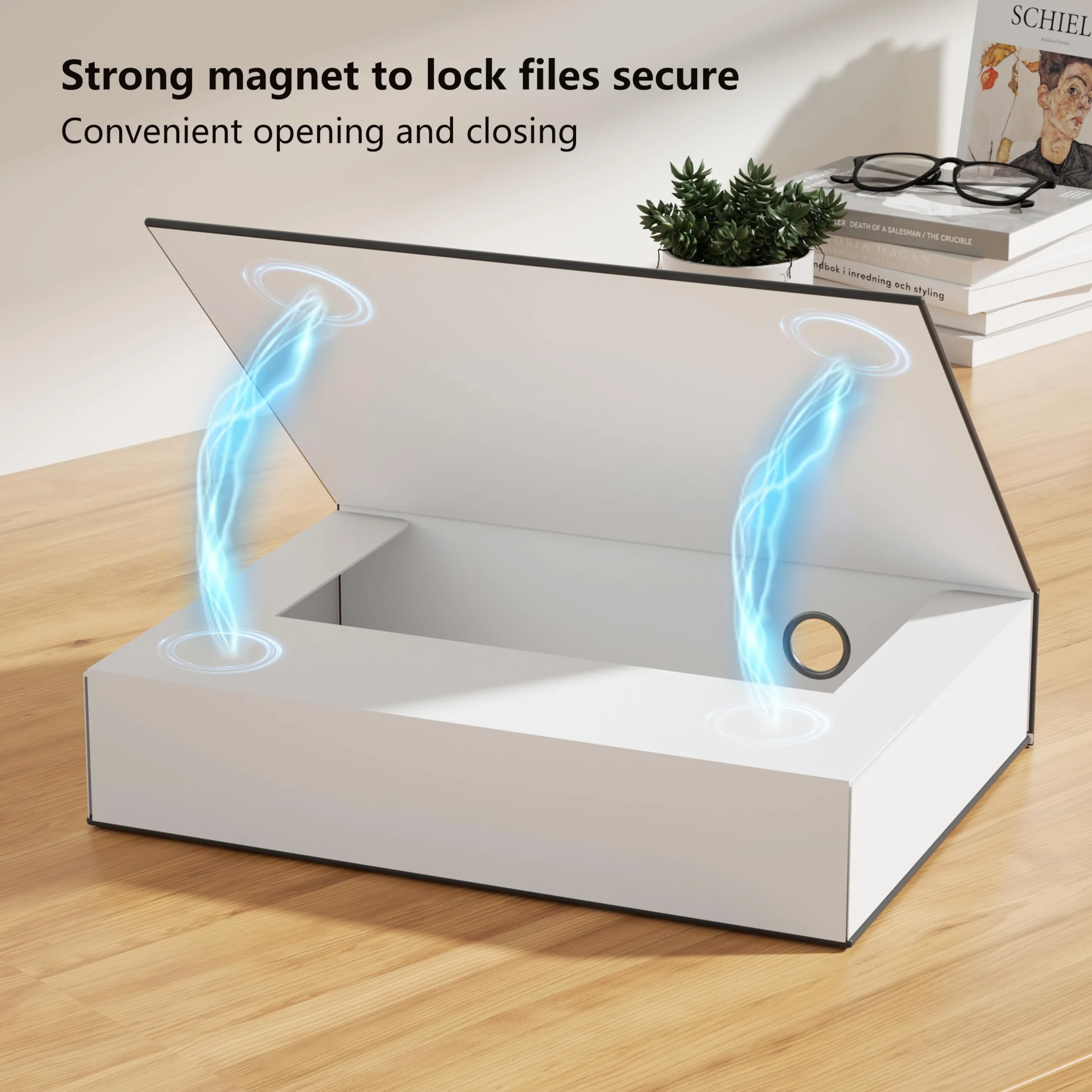 JiaWei Confezione da 3 Pezzi Scatola archivio da con Coperchio Magnetico,Dorso da 80 mm,In Cartoncino Extra Resistente da 1800 g/m²,Etichette con Scomparto Per il Nome DIN A4,32×24×8cm- Noir
