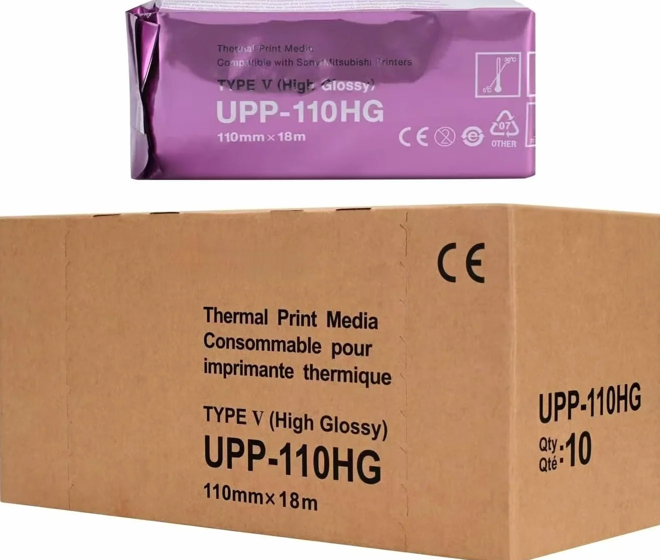 Film/media compatibili di ultrasuono UPP-110HG High Gloss Carta 10 Rotoli, Tipo V High Gloss Thermal Print Film/Media