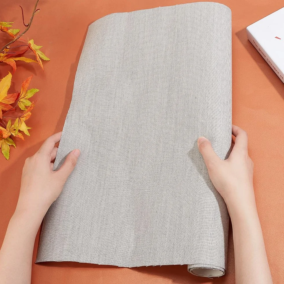BENECREAT Panno per Rilegatura Libri 75x40 cm, Lino Naturale con Supporto Carta per Copertine Album Scrapbooking