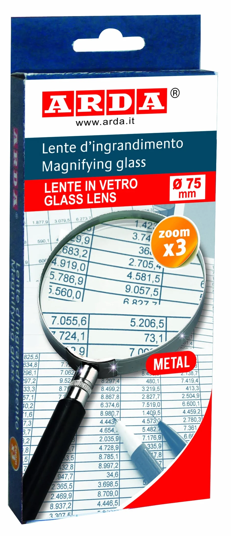 Arda Lente D'ingrandimento Classica 75mm 3x Vetro Ottico