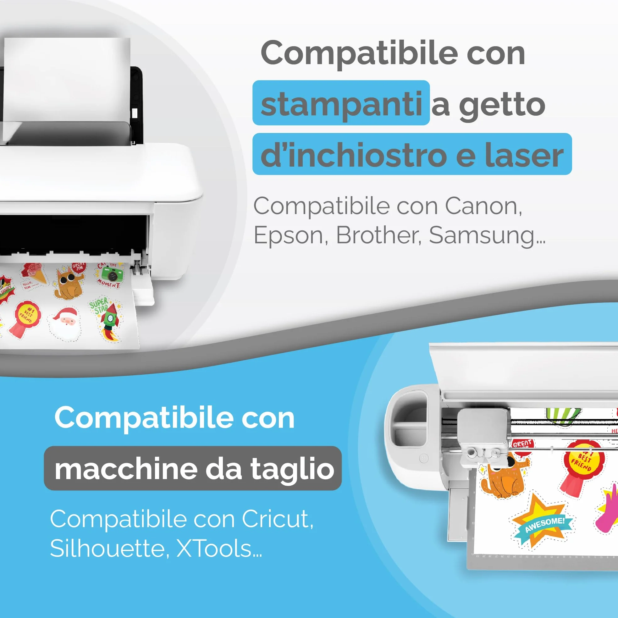 Carta adesiva in vinile stampabile A4 lucida impermeabile 32 fogli per stampanti laser e getto d'inchiostro