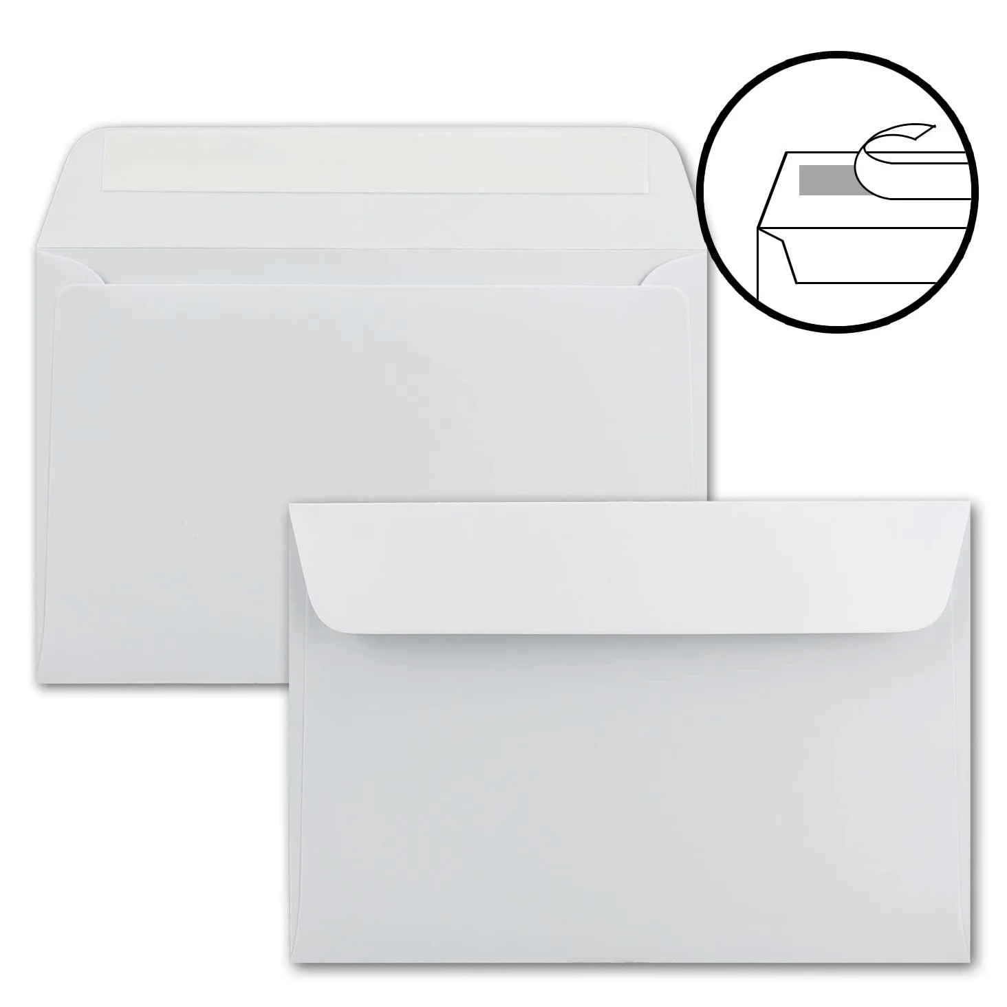 Buste da lettera, di colore bianco, formato B6, 125 x 185 mm, con striscia adesiva 1000 Umschläge Weiß - Haftklebung