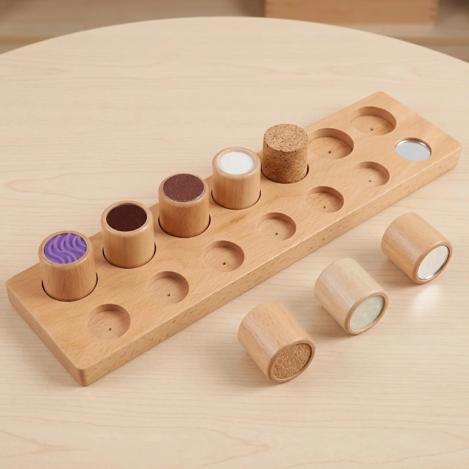 Tavoletta Tattile con Cilindri Didattico Gioco Tattile Pedagogico Sensoriale Pedagogico Tavoletta Sensoriale per Educatori, Neonati, Casa