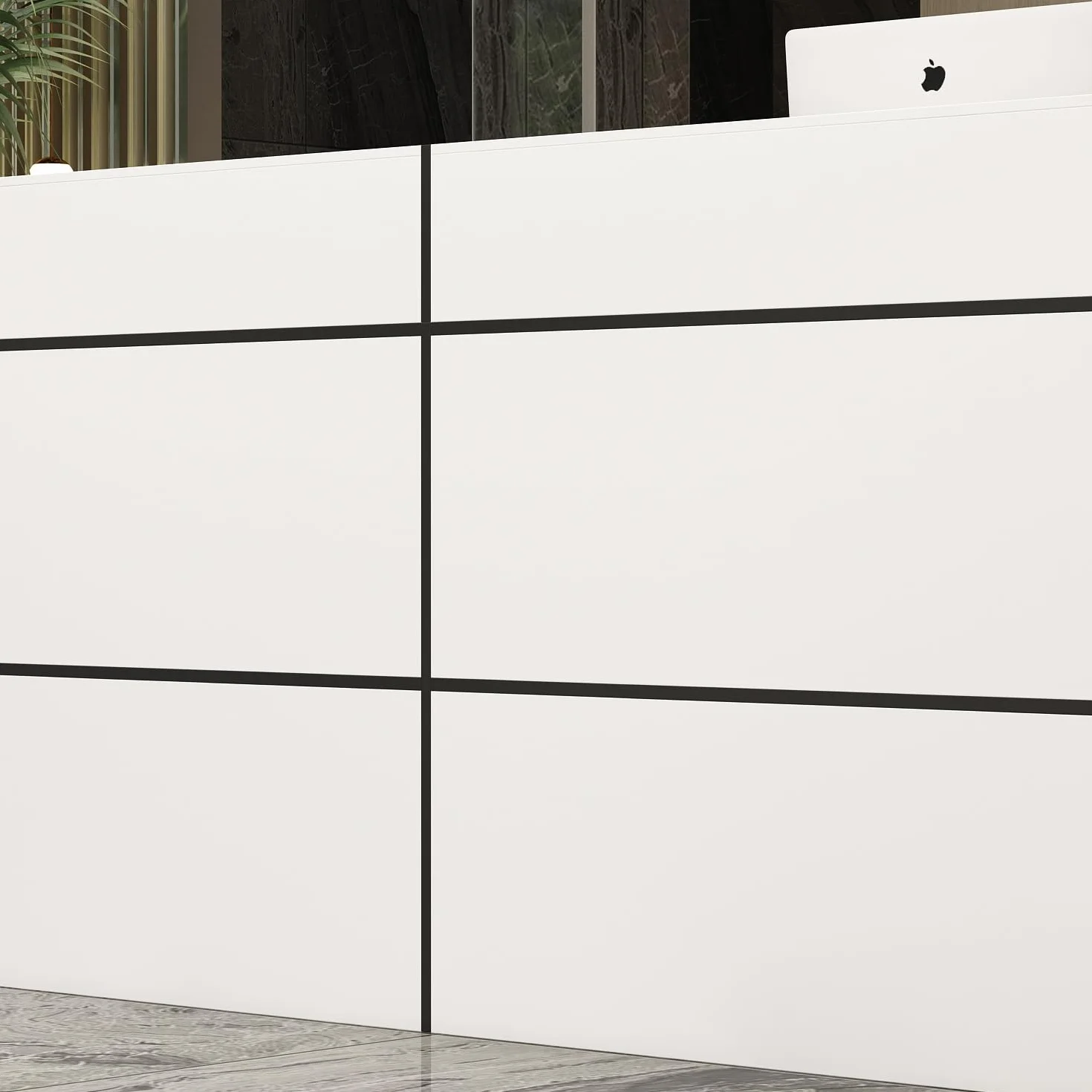 Banco di Ricevimento Con Grande Superficie di Lavoro, Bancone Della Reception, Tavolo da Ufficio Con Protezione per la Privacy, Bianco, 220 x 60 x 100 cm