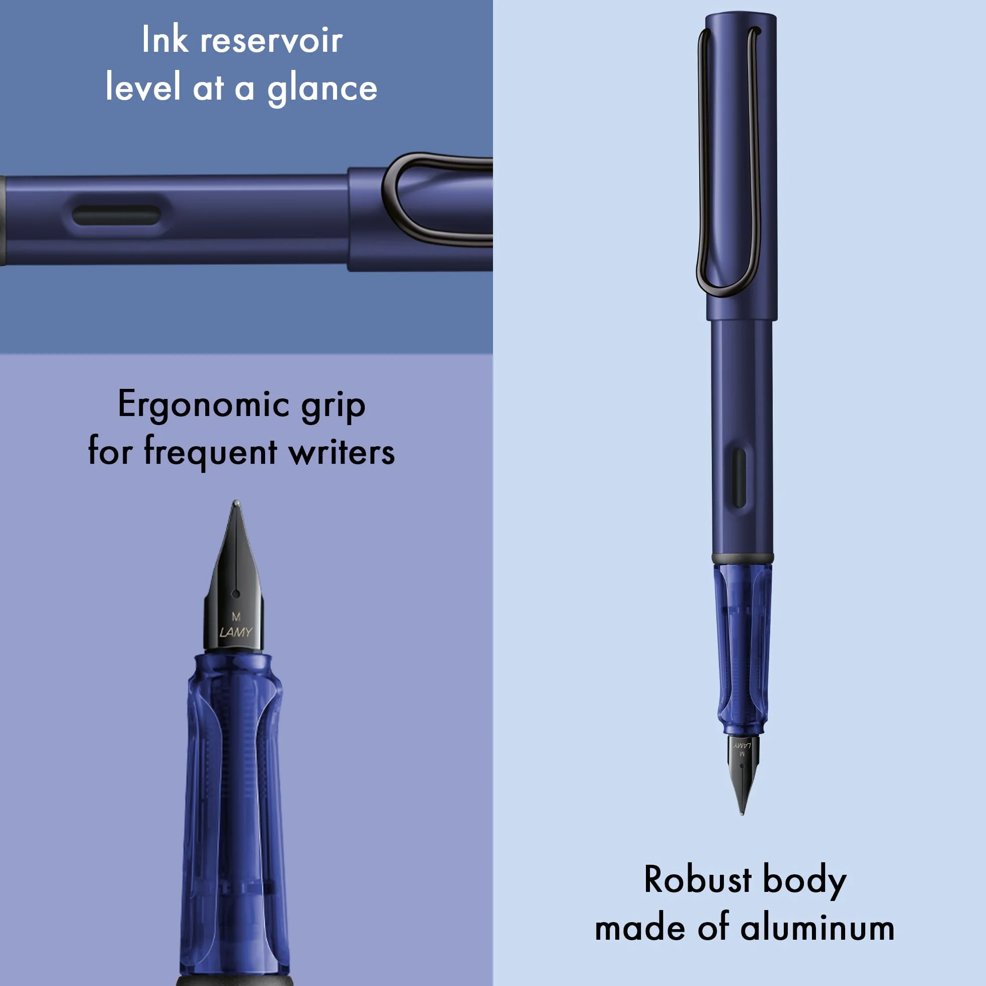Lamy AL-star dark dusk - Stilografica con impugnatura ergonomica e pennino in acciaio lucido per mancini misura F - corpo in alluminio leggero - cartuccia T 10 blue inclusa
