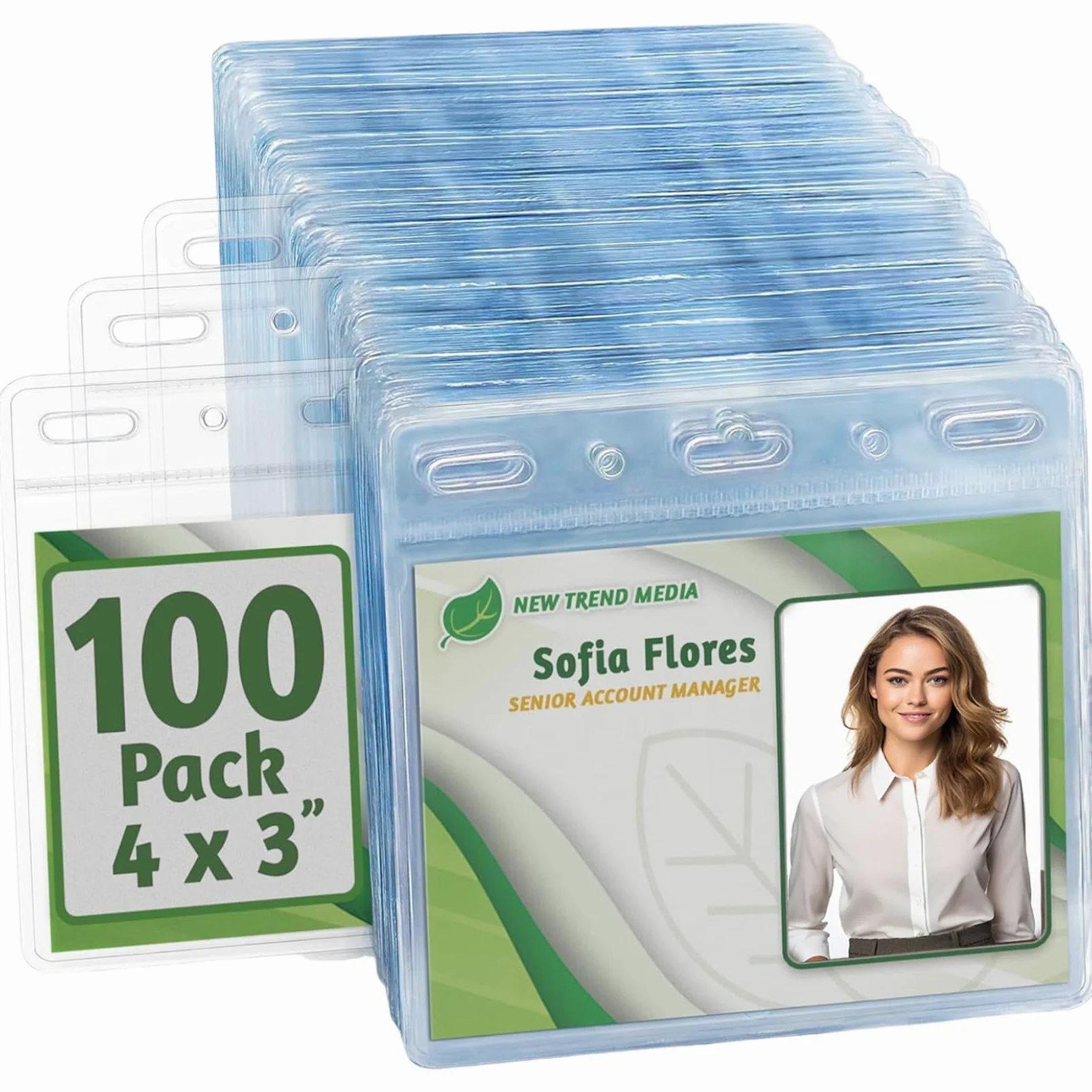 Portabadge orizzontale, portabadge trasparente da 100 pezzi da 4x3 pollici, targhetta con nome in plastica, senza custodia con cerniera per un caricamento facile e veloce degli inserti delle cart.