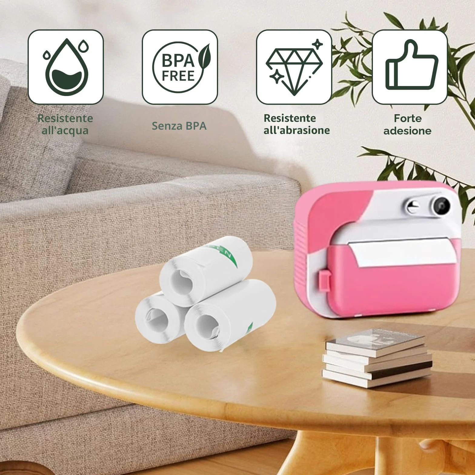 Set da 10 Rotoli Carta Termica Adesiva per Fotocamera, Stampa senza inchiostro, Compatibile Mini Fotocamere
