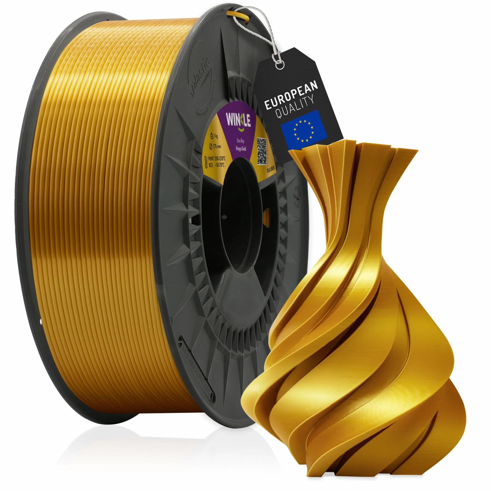 WINKLE Filamento PLA Silk 1.75mm Oro King 1kg per Stampante 3D FDM Precisione Dimensionale +/- 0.05mm