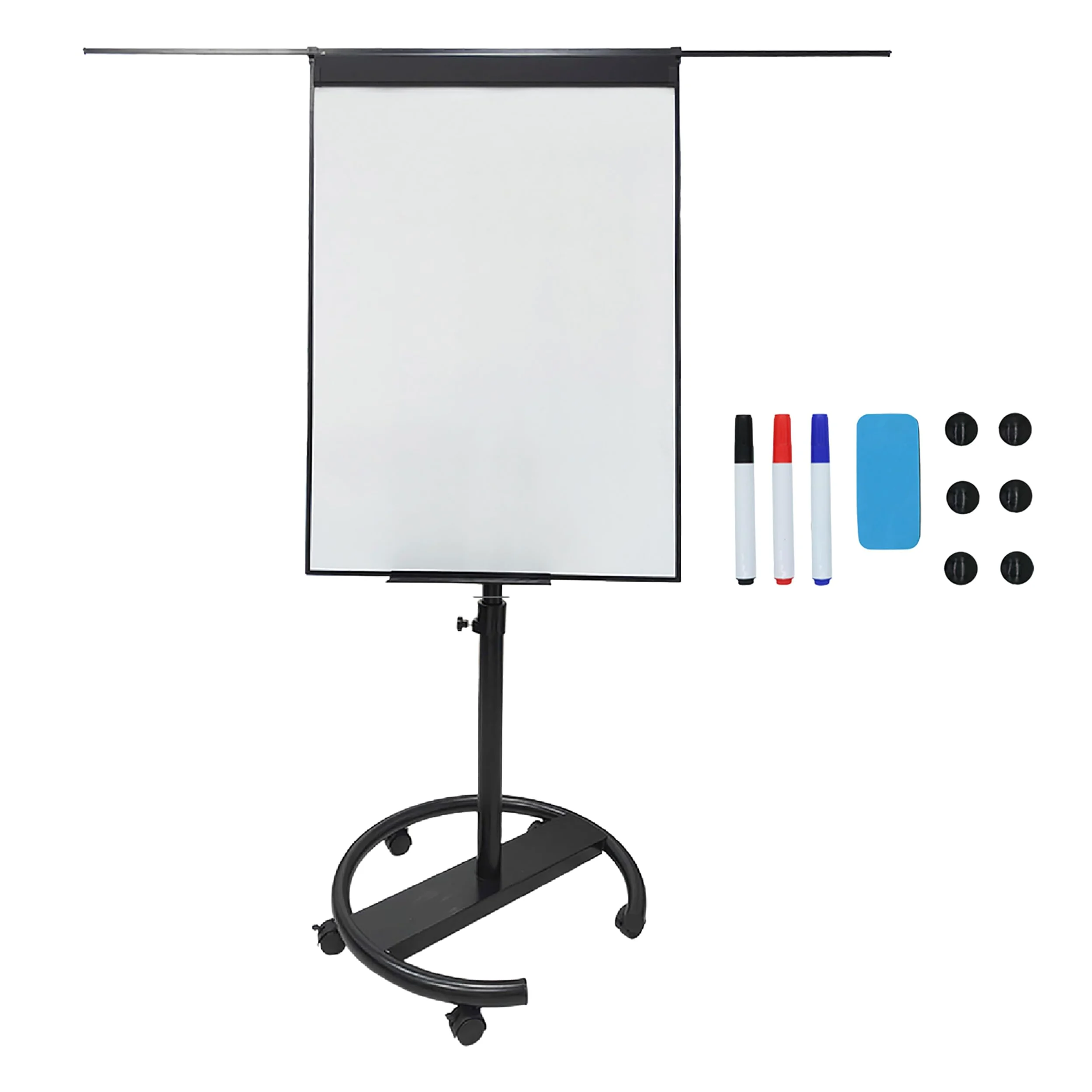 Lavagna a fogli mobili Relaxdays, magnetica, regolabile, con ruote, porta pennarelli, alluminio, 100x70 cm, nera.