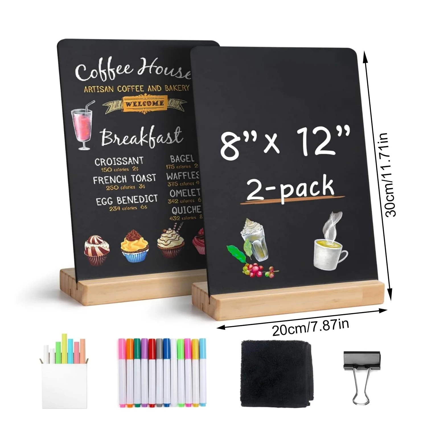 Lavagna double-face da 20 x 30 cm con supporto in legno, lavagna cancellabile per la decorazione della casa, la classe e l'organizzazione quotidiana, lavagna decorativa per scrivania