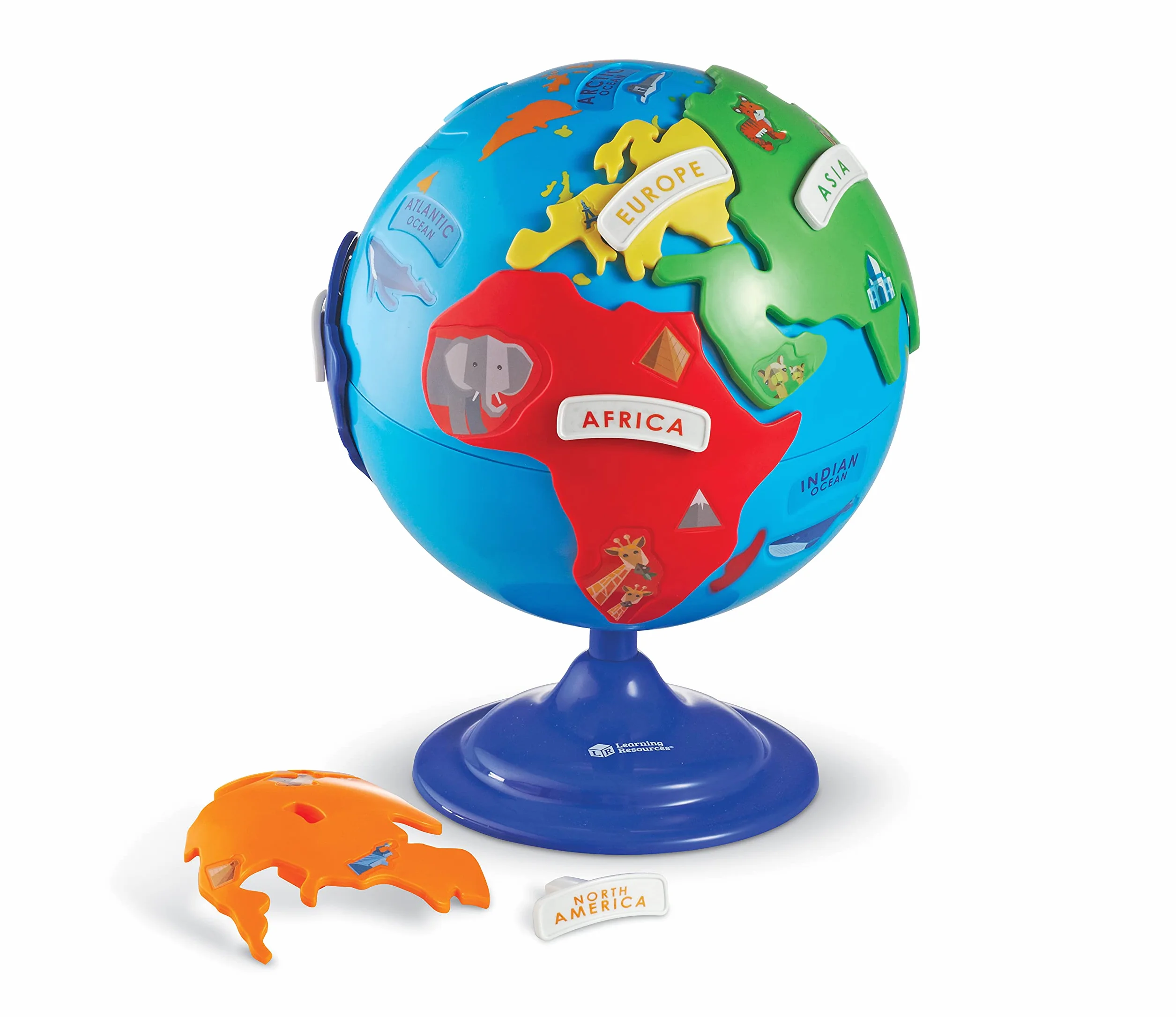 Learning Resources Mappamondo puzzle imparare geografia continenti oceani | Sviluppa conoscenze geografiche di base, riconoscimento di forme e problem solving. Supporta curiosità verso il mondo.