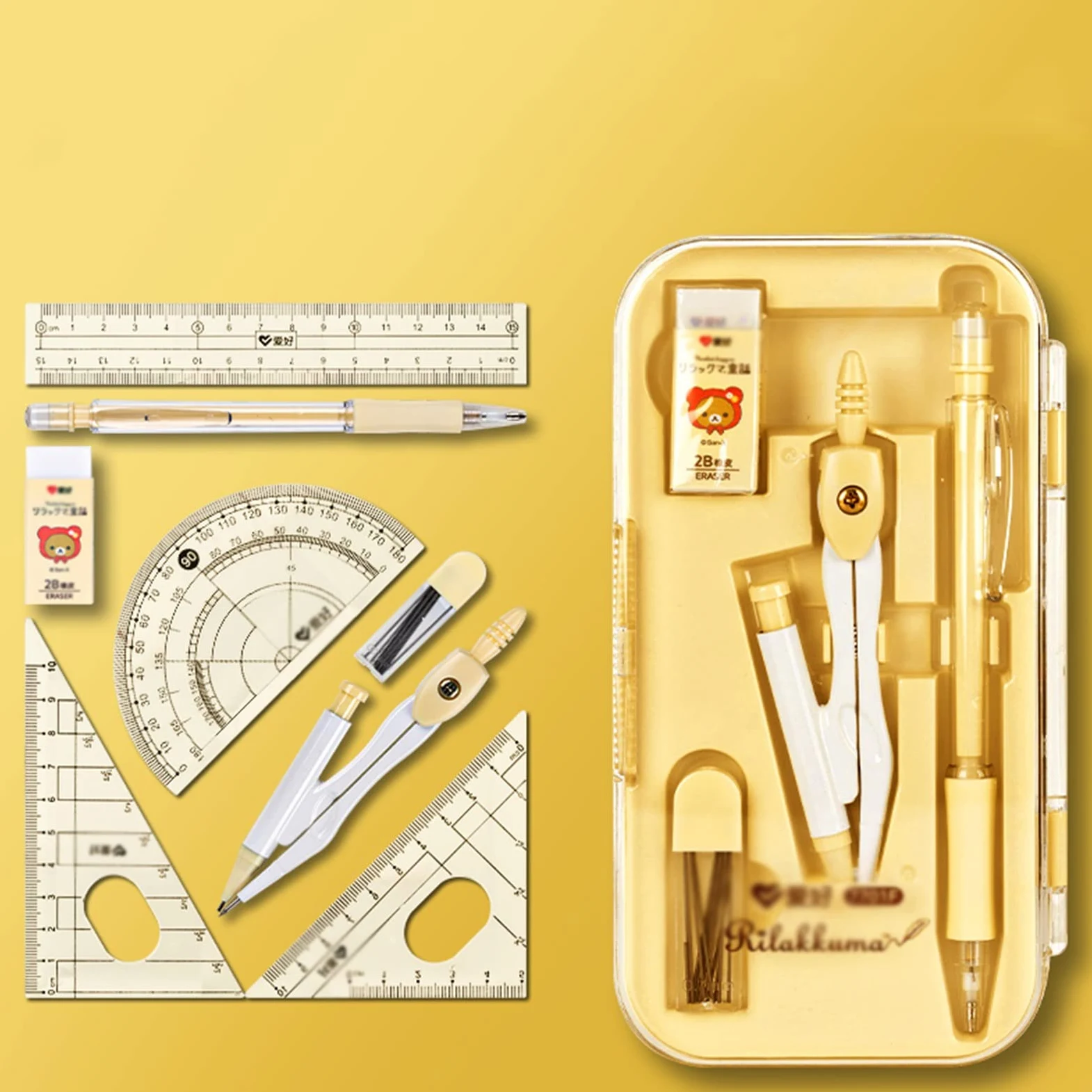 Compassi per tracciare Set geometry Set disegno bussola 0.7mm Matita meccanica Gomma da matita Protrattore Righers Drafting Bussola 8 pezzi set for studente Strumenti di misura ( Color : A )