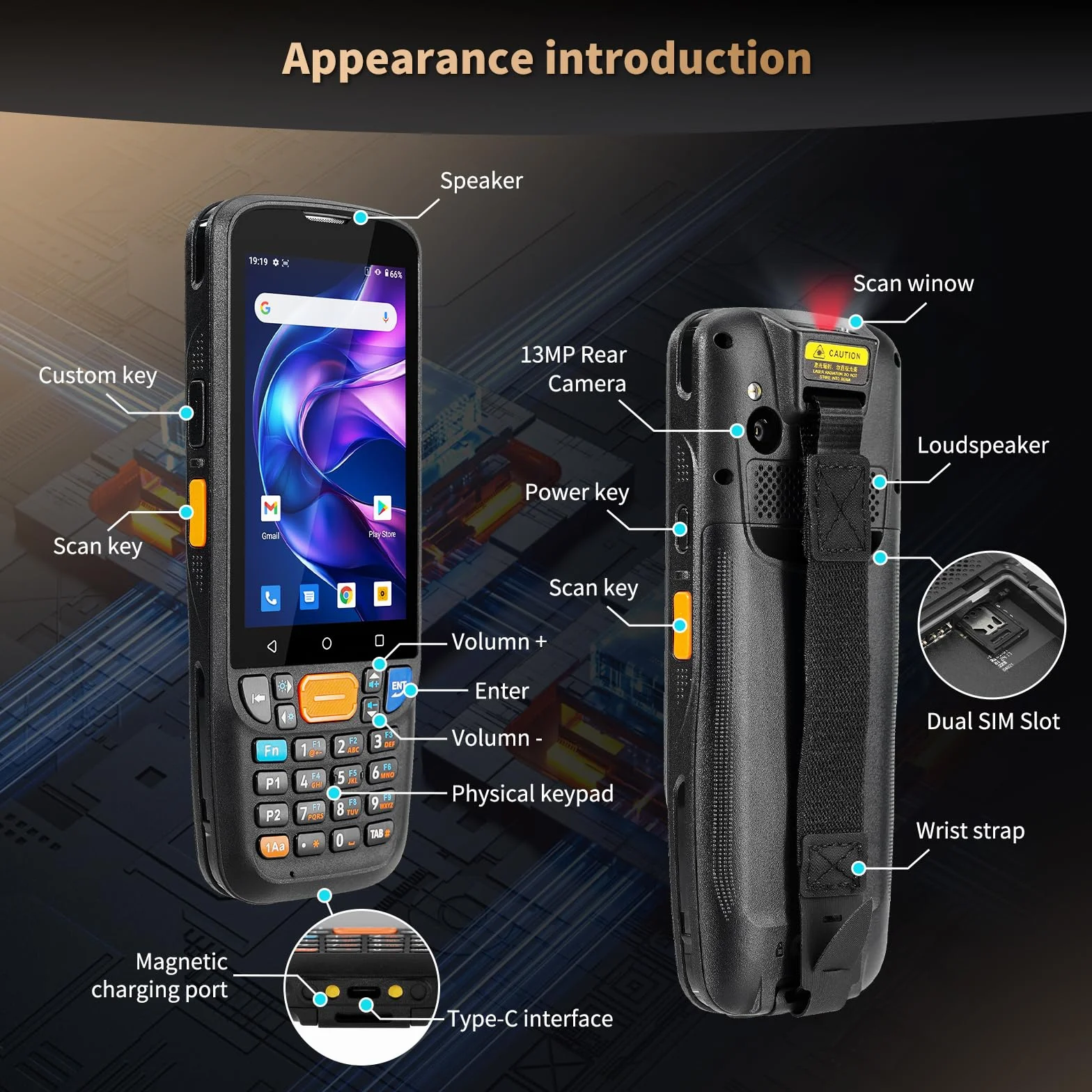 NETUM Android 11 Palmare Scanner Codici Q500, 4+64GB Computer Mobile, Motore Scansione Honeywell HS7 1D 2D, Schermo 4" Touch con 23 Tasti, IP67 Wi-Fi 4G BT NFC per Magazzino e Vendita