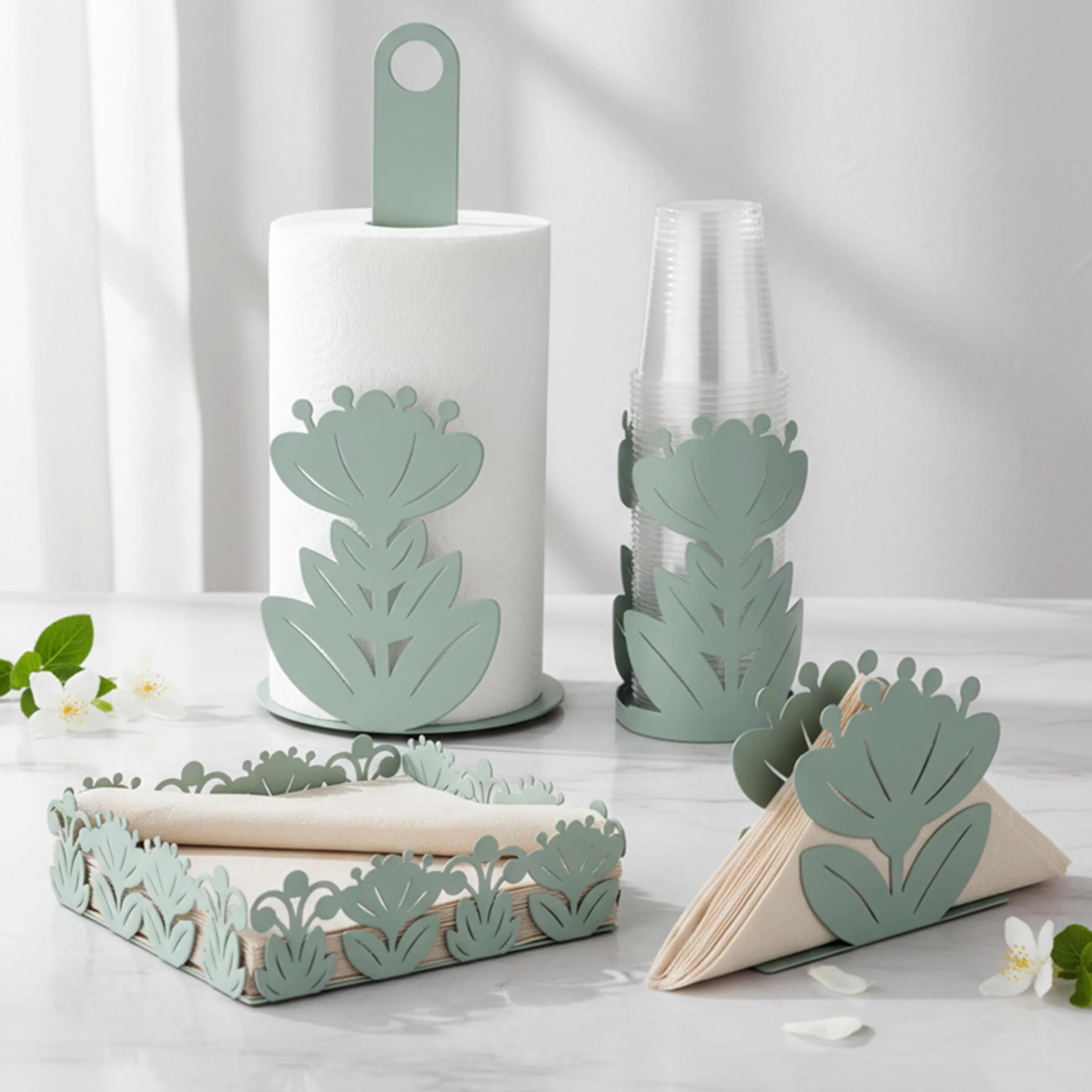 Baroni Home Portatovaglioli Decorativo Metallo Motivo Foglia 17x17x6 cm
