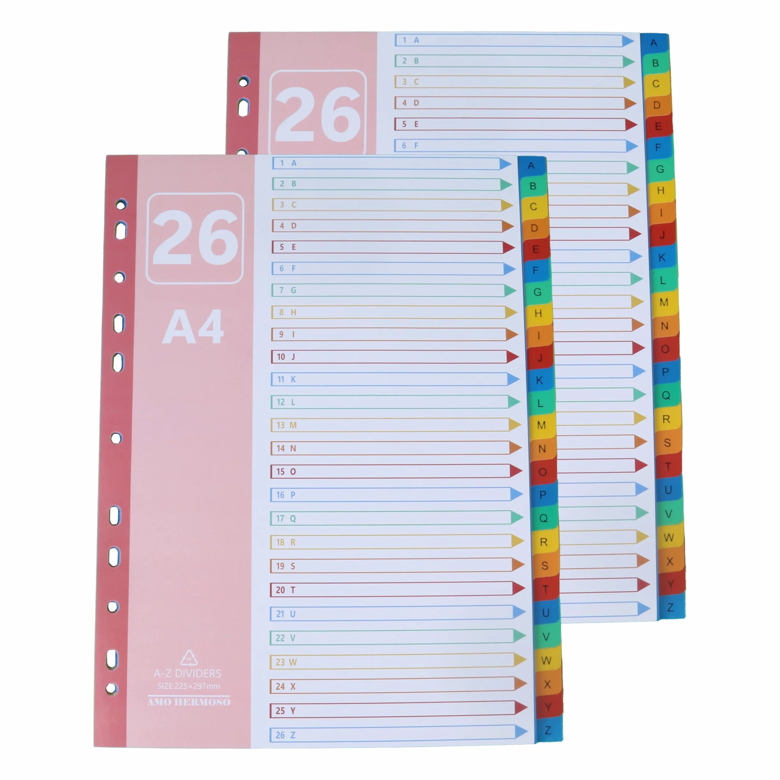 Divisori Alfabetici A-Z per Raccoglitori ad Anelli, Set da 2, Formato A4, Plastica Robusta, Separatori Colorati con Indice Multiforo