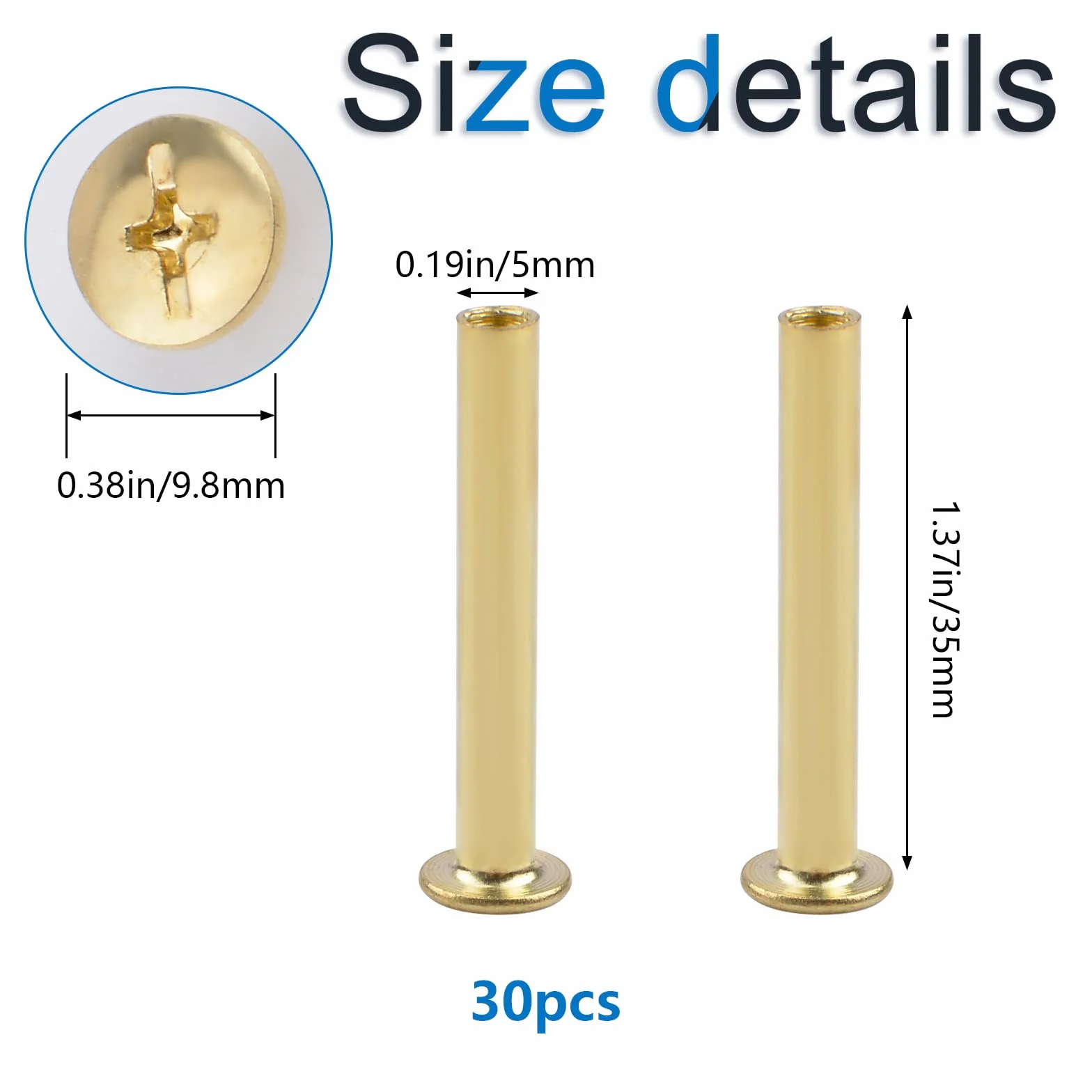 INCREWAY Chicago 30 viti per rilegatura a vite ottone placcato testa a croce 5 mm x 35 mm
