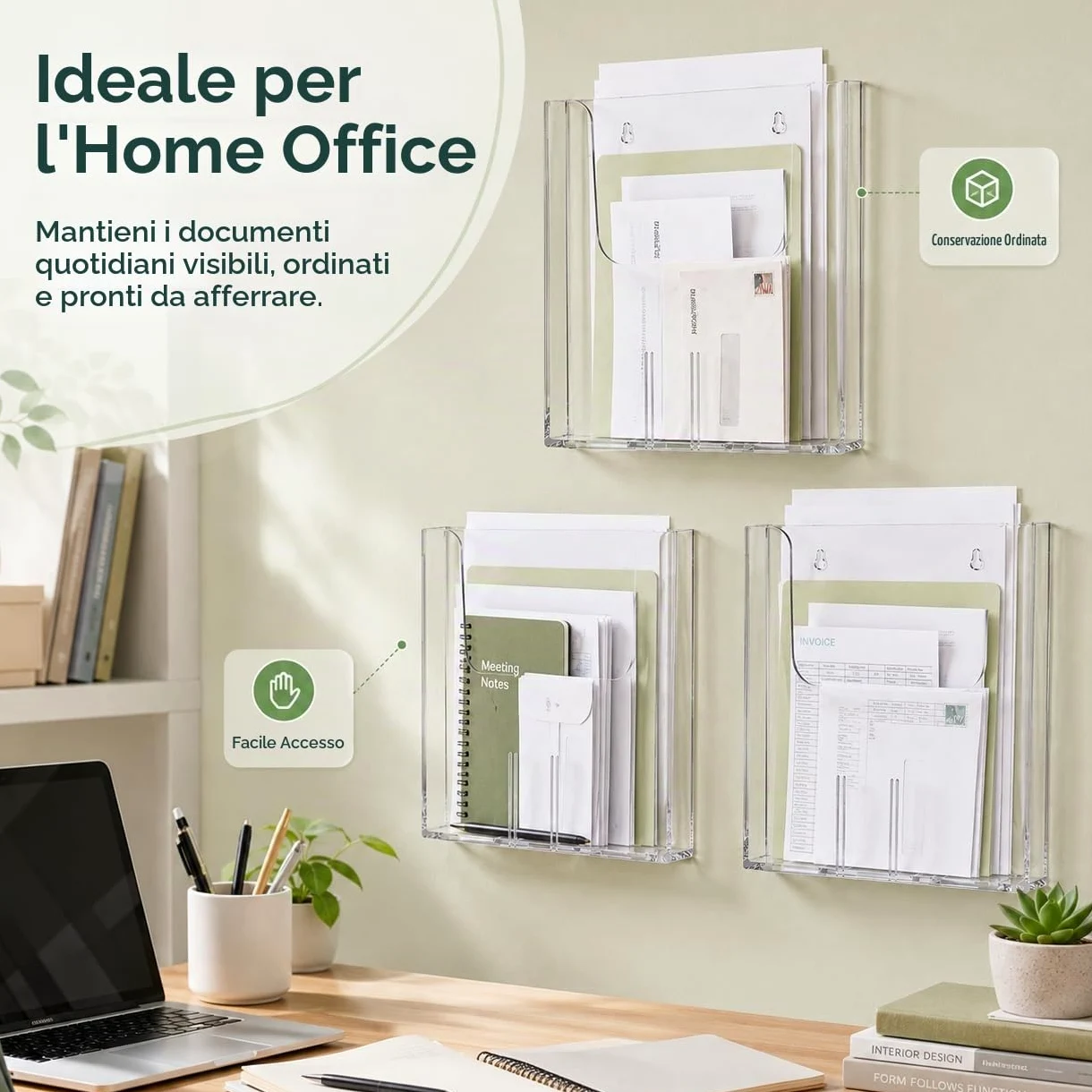 4 porta volantini da parete, formato A4, 250 x 225 x 42 mm, formato A4, trasparente, per presentazioni di riviste, menù in salotti, uffici, ristoranti, hotel