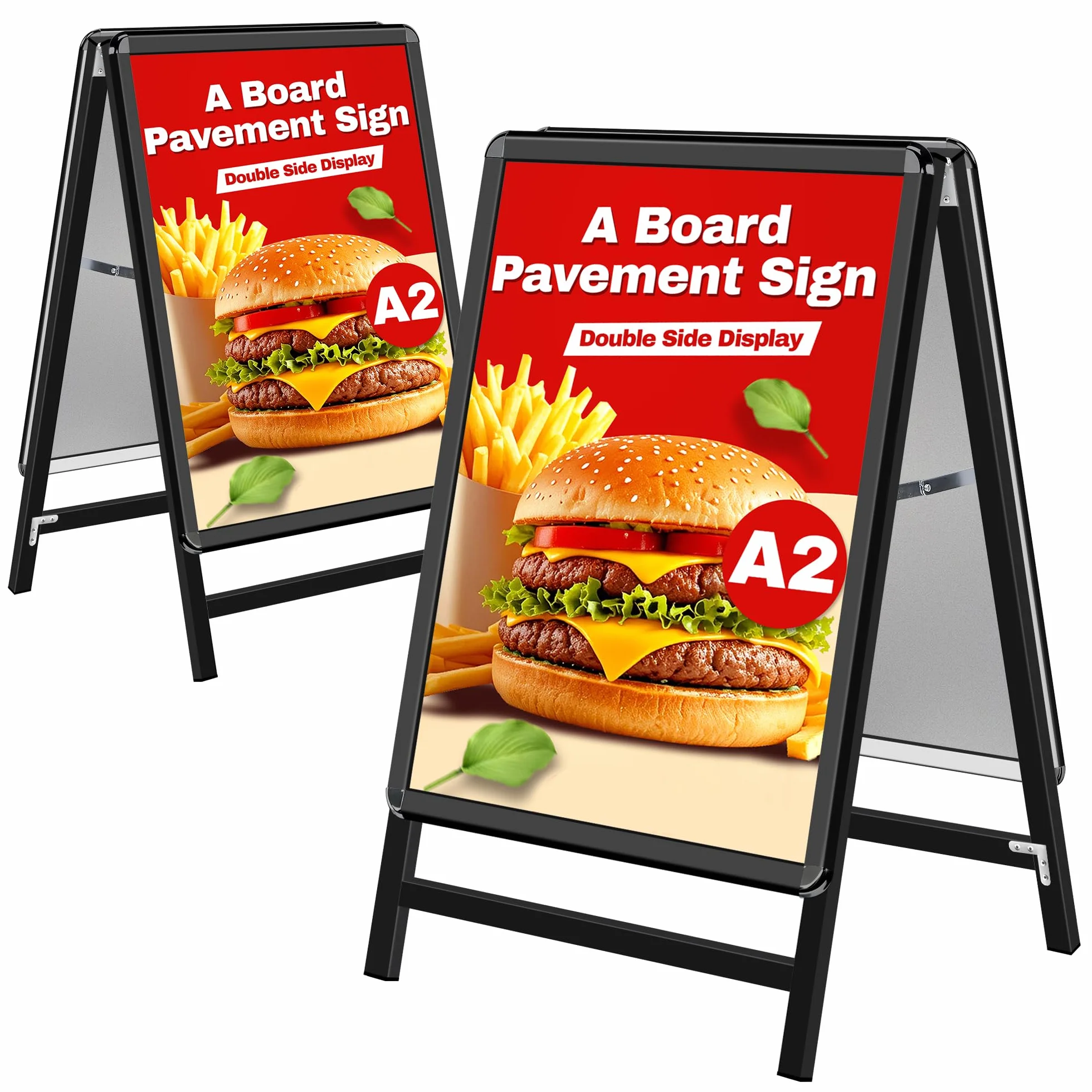 Pavimentazione Cartello Cornice A2 in Alluminio - Cavalletto Pubblicitario Doppia Faccia per Menu Ristorante/Offerte Promozionali/Negozi, Supporto Poster da Parete o Pavimento, Nero